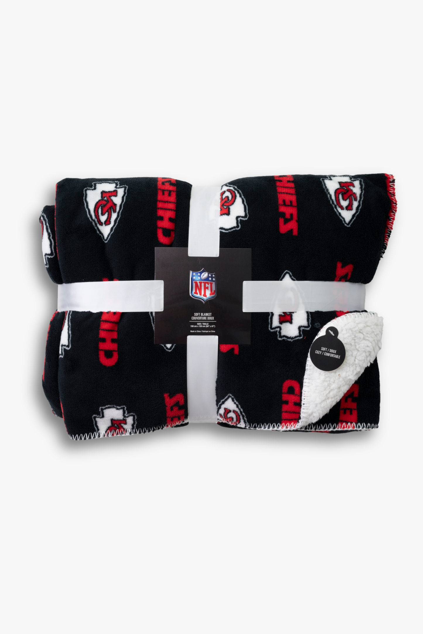 NFL Kansas City Chiefs Faux Shearling Sherpa Lined Blanket with Soft Coral Fleece