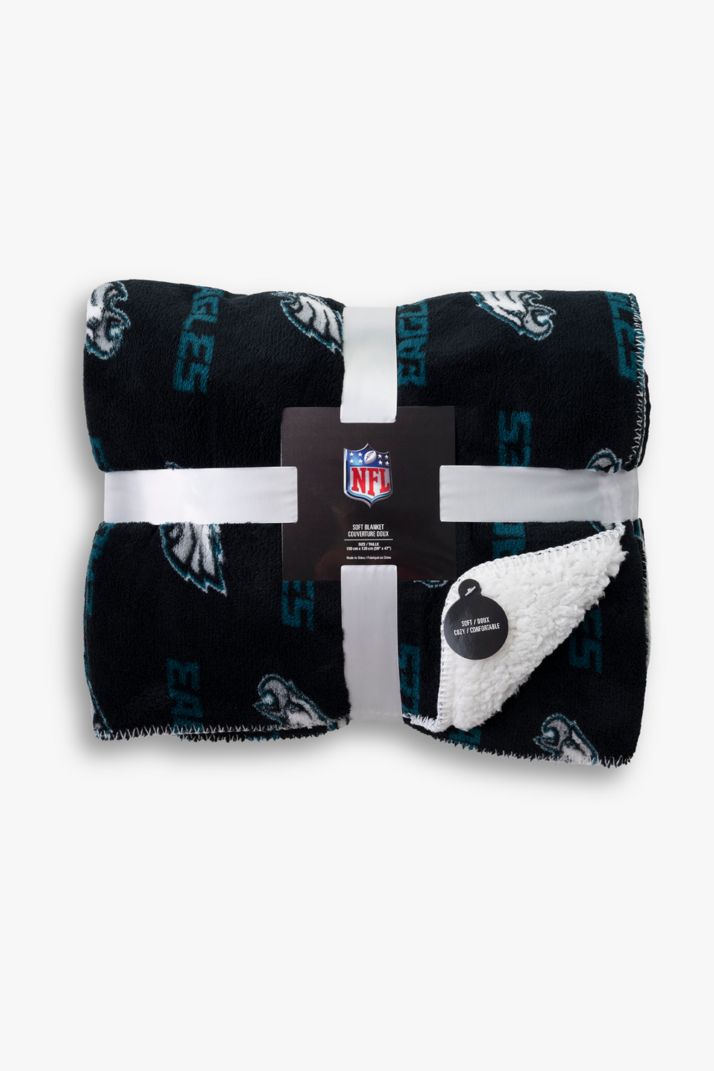 NFL Philadelphia Eagles Faux Shearling Sherpa Lined Blanket with Soft Coral Fleece | 120cm x 150cm