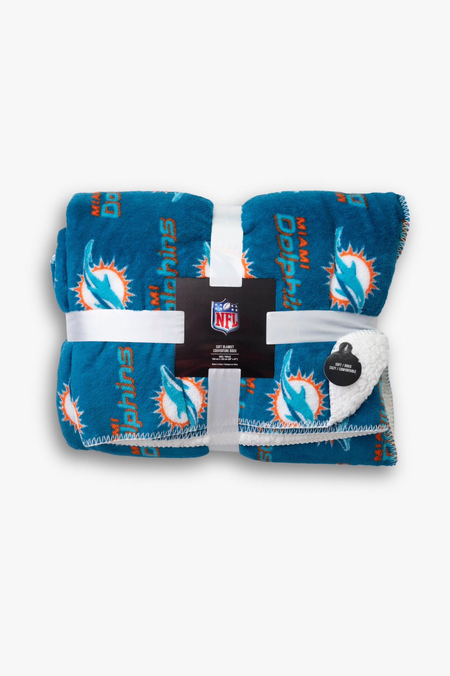 NFL Miami Dolphins Faux Shearling Sherpa Lined Blanket with Soft Coral Fleece | 120cm x 150cm