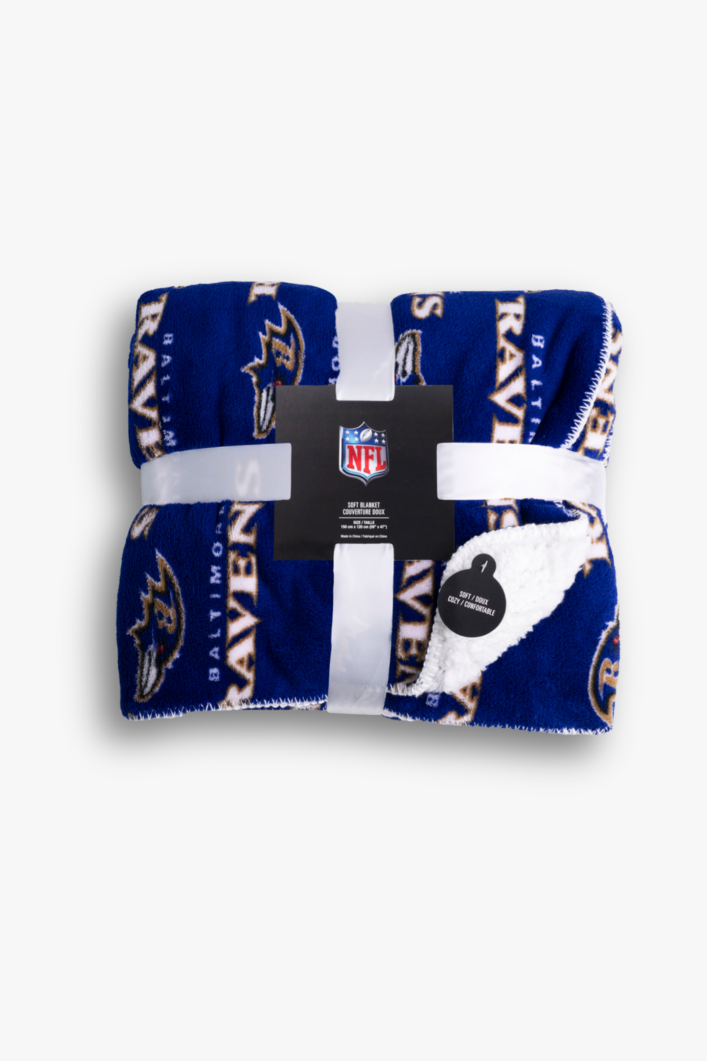 NFL Baltimore Ravens Faux Shearling Sherpa Lined Blanket with Soft Coral Fleece | 120cm x 150cm