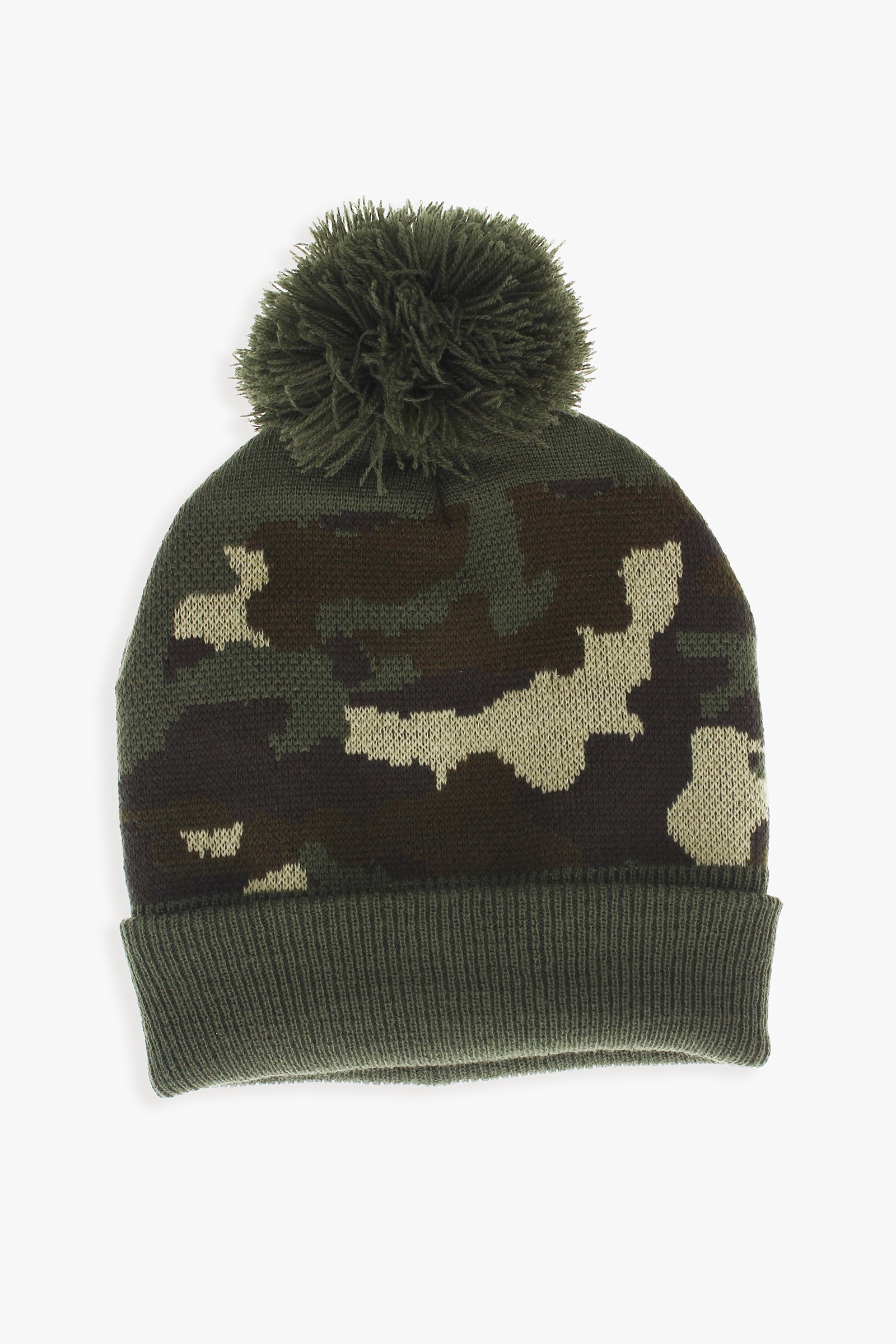 Adult Unisex Camouflage Cuff Toque With Yarn Pom