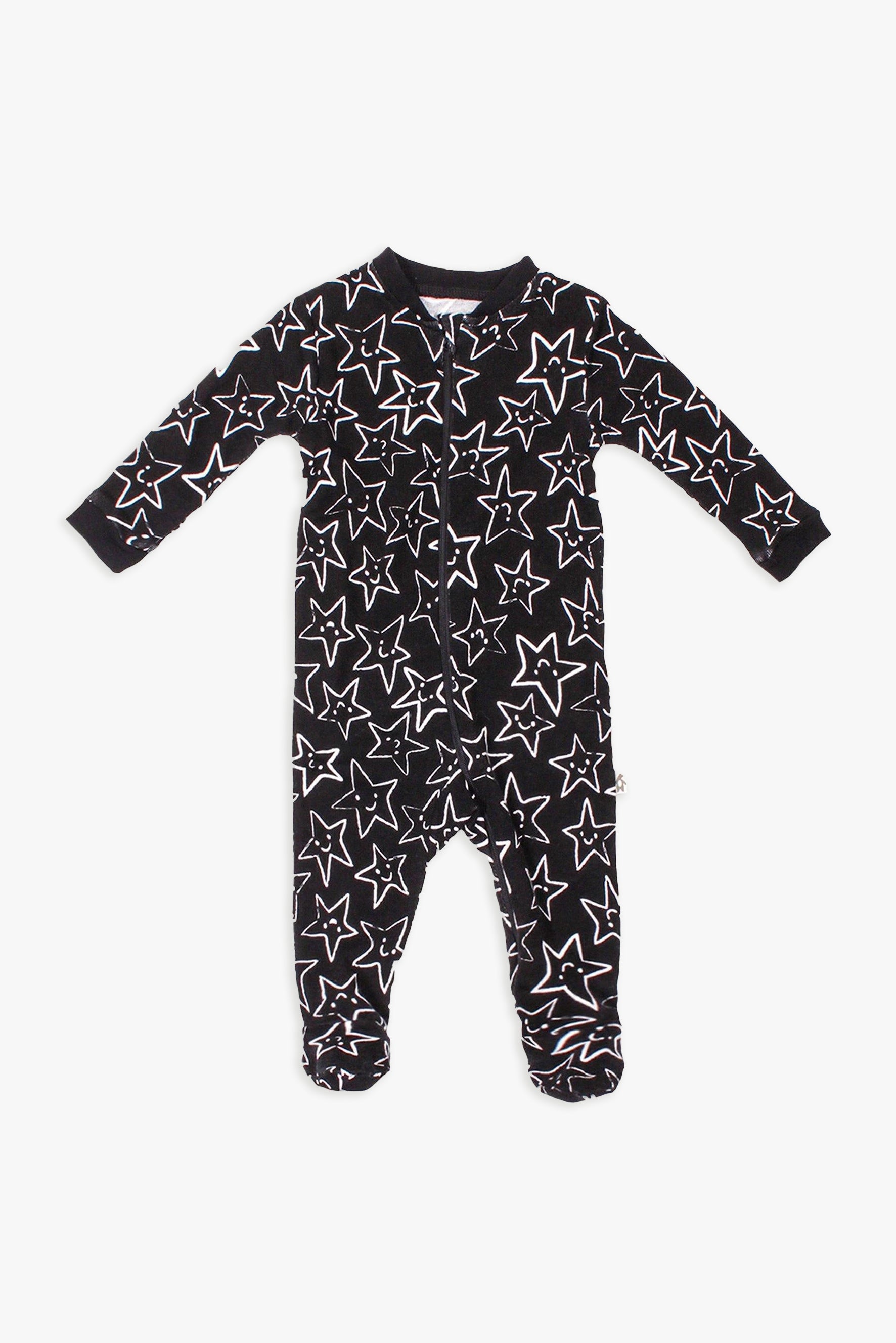 Snugabye Black & White Stars Footed Sleeper with Front Zip