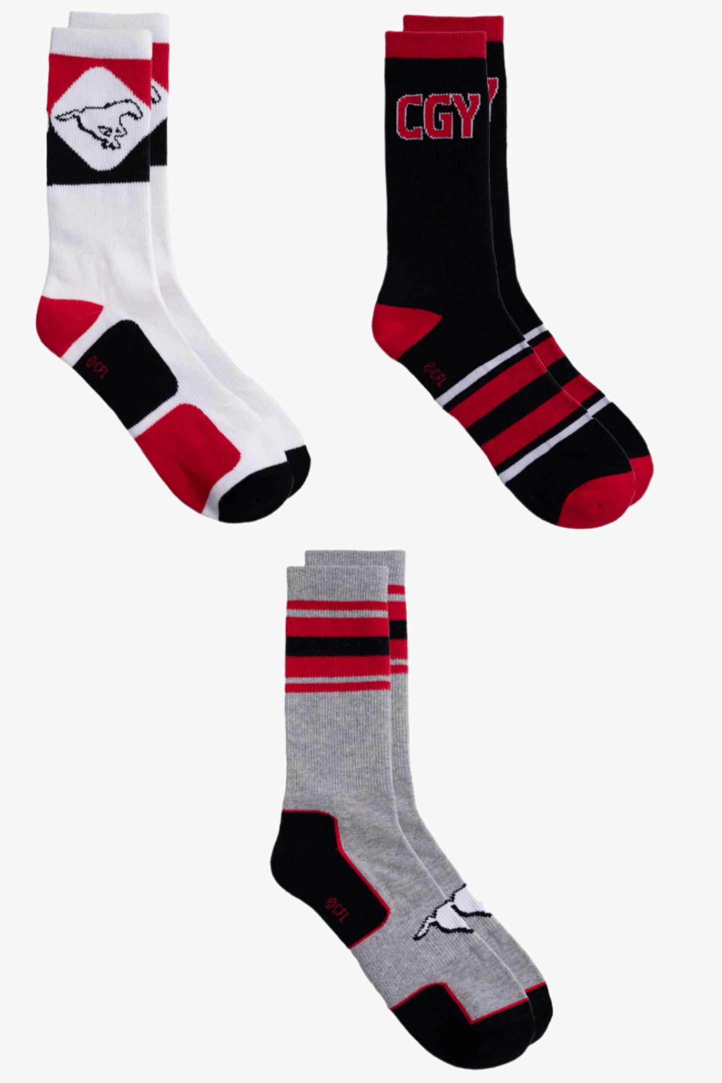 CFL Men's 3-Pack Cotton Crew Socks With Ribbed, Arch Support, Cushioned Sole