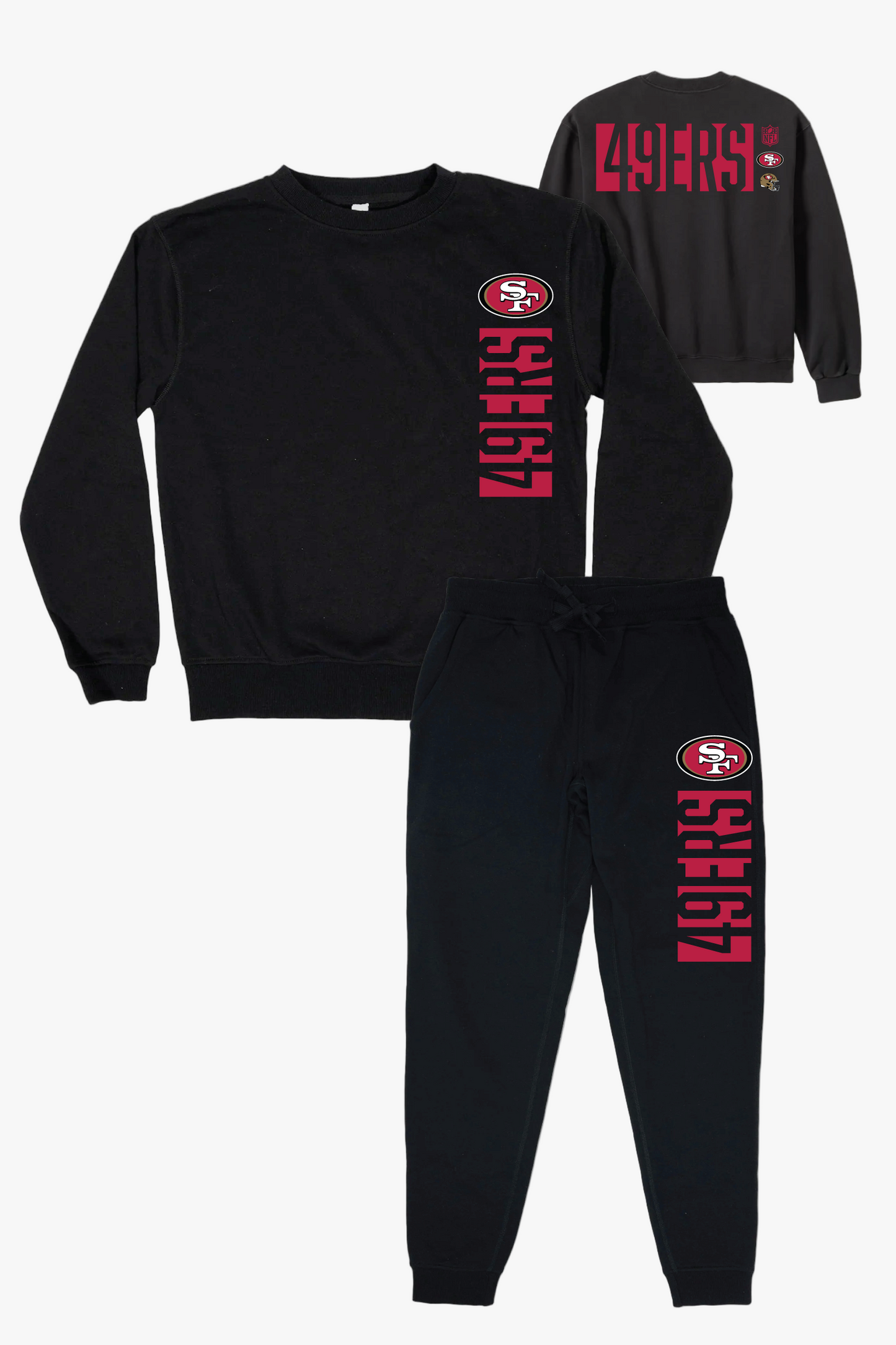 NFL San Francisco 49ers Black Unisex Adult Matching French Terry Cotton Lounge Set With "Negative Space" Design