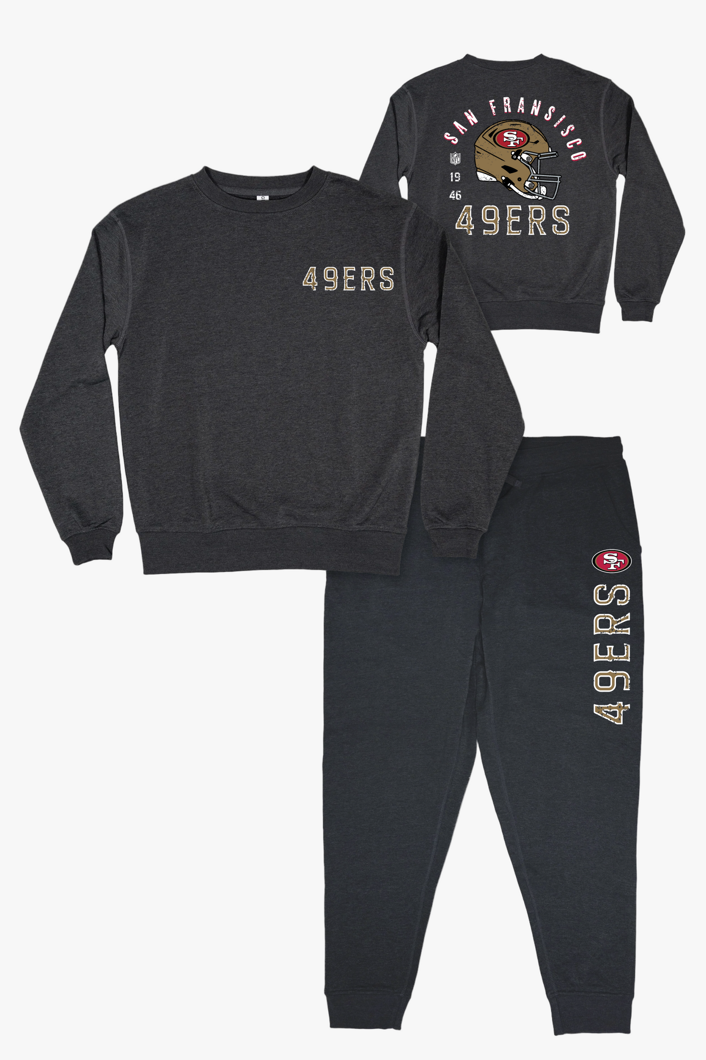 NFL San Francisco 49ers Unisex Adult Adult Dark Grey French Terry Lounge Set With Vintage Helmet Design