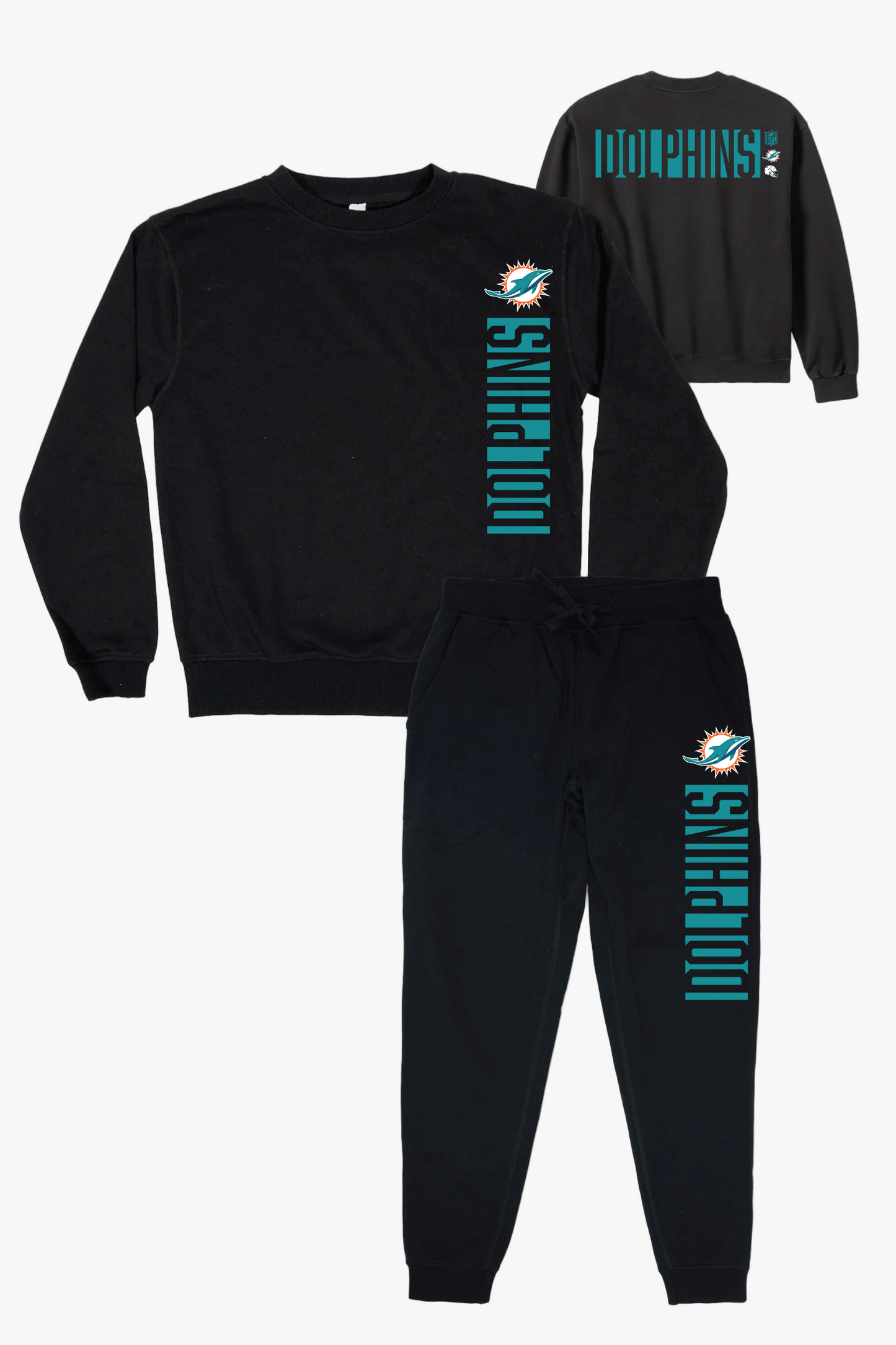 NFL Miami Dolphins Black Unisex Adult Matching French Terry Cotton Lounge Set With "Negative Space" Design