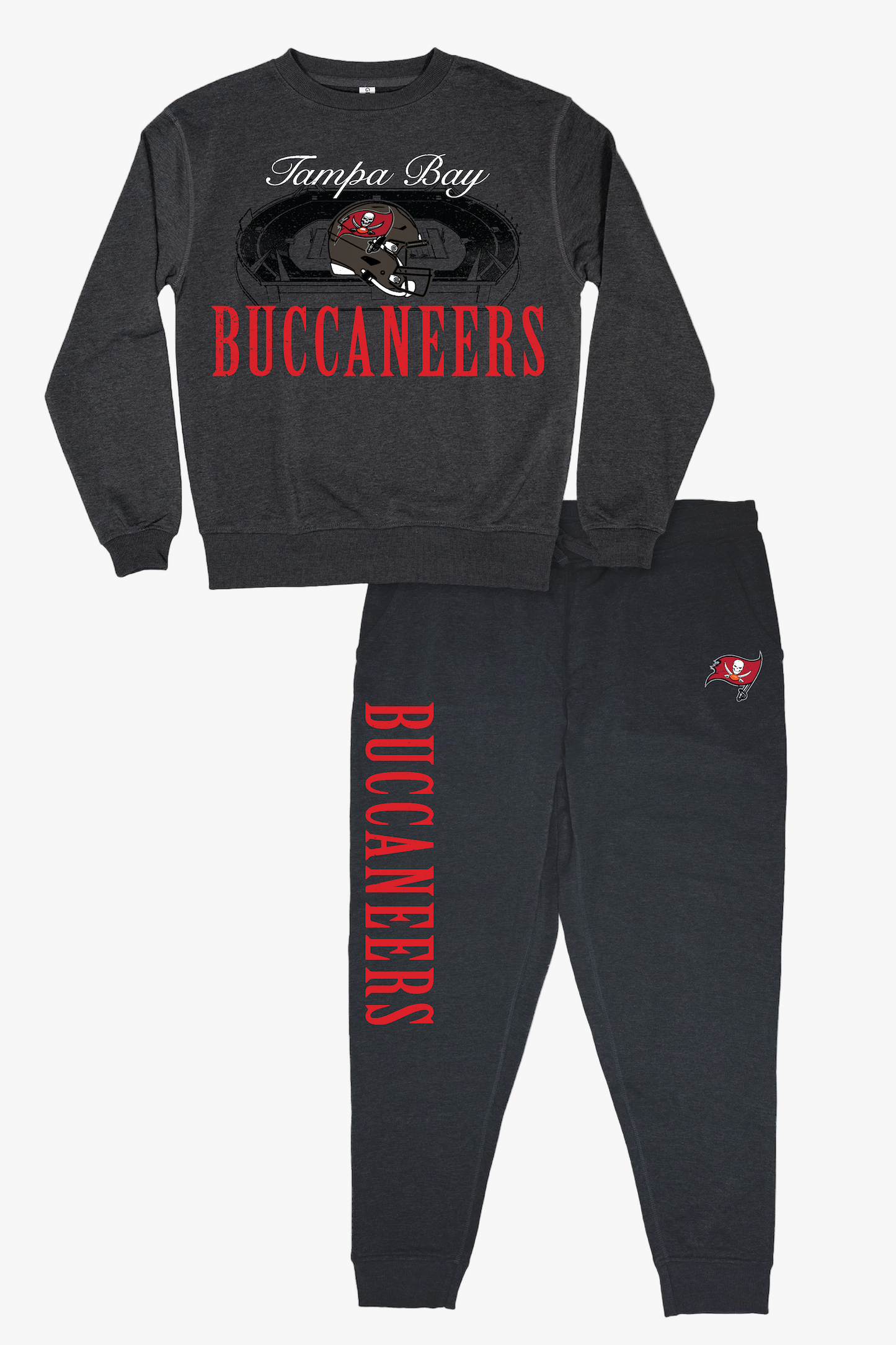 NFL Tampa Bay Buccaneers Unisex Adult "Distressed Stadium" Dark Grey French Terry Lounge Set