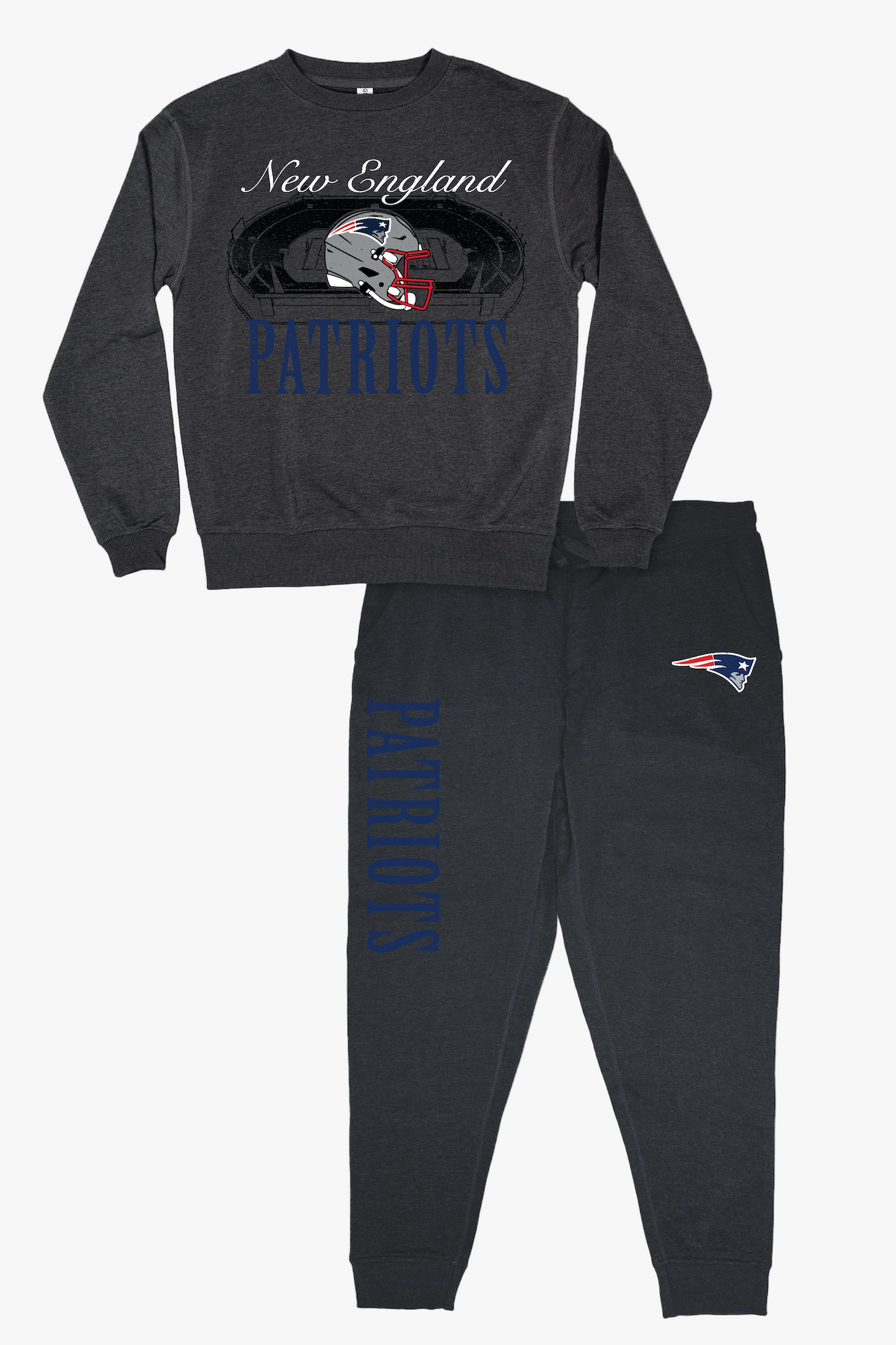 NFL New England Patriots Unisex Adult "Distressed Stadium" Dark Grey French Terry Lounge Set