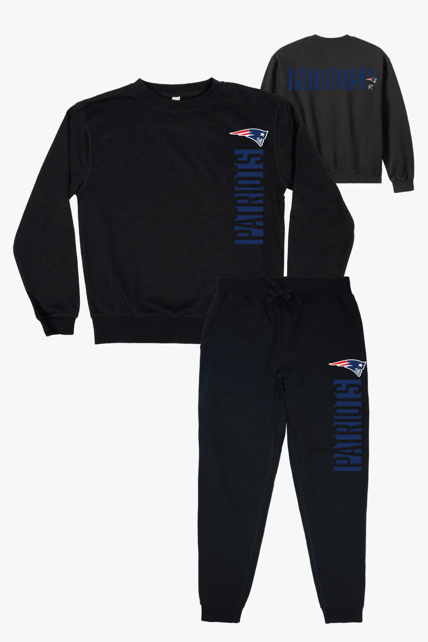 NFL New England Patriots Black Unisex Adult Matching French Terry Cotton Lounge Set With "Negative Space" Design