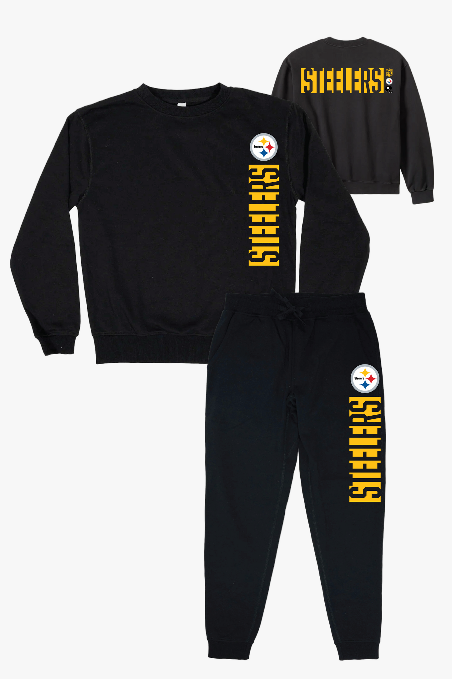 NFL Pittsburgh Steelers Black Unisex Adult Matching French Terry Cotton Lounge Set With "Negative Space" Design