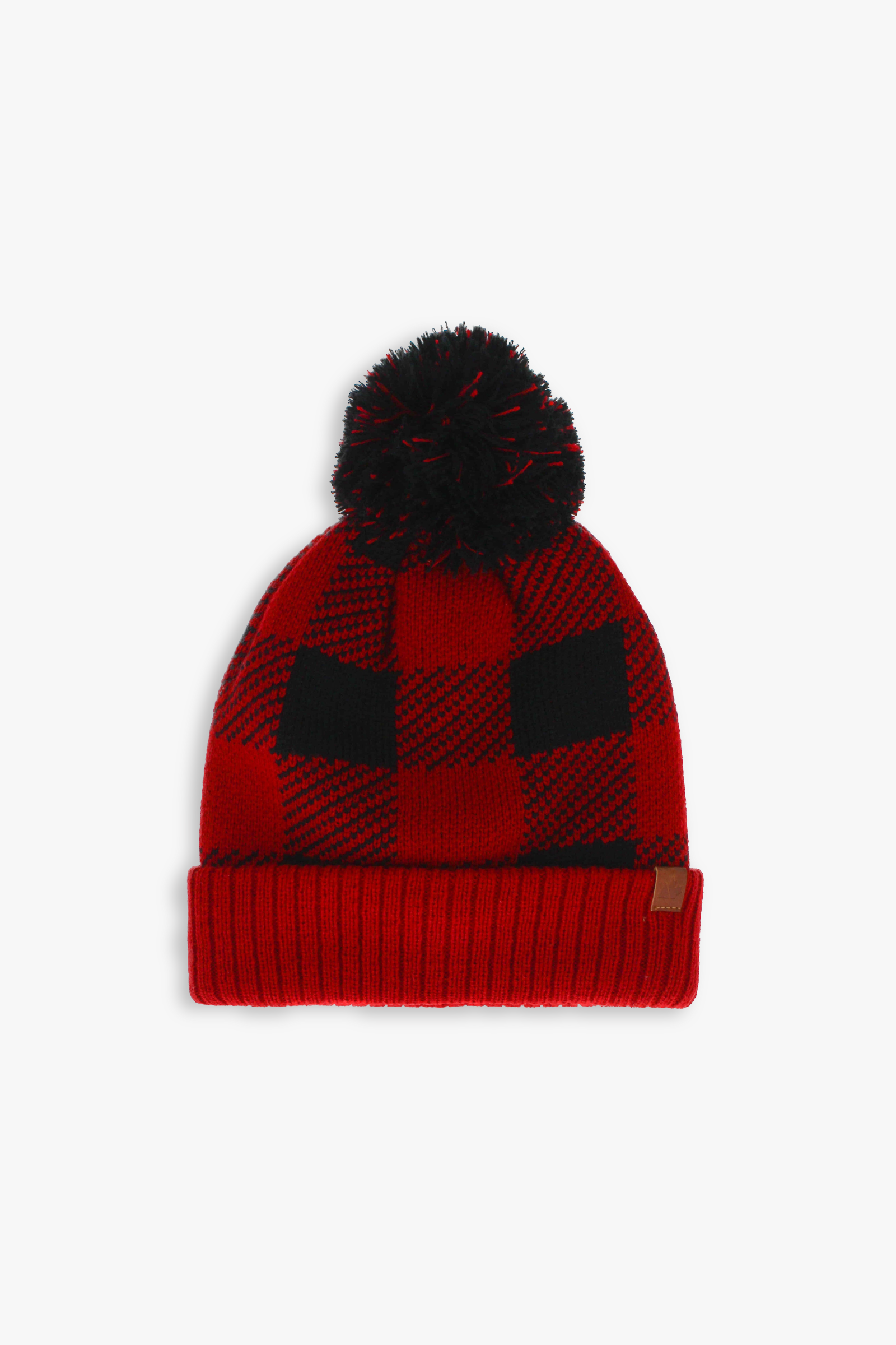 Adult Unisex Plaid Faux Shearling Lined Plaid Pom-Pom Toque