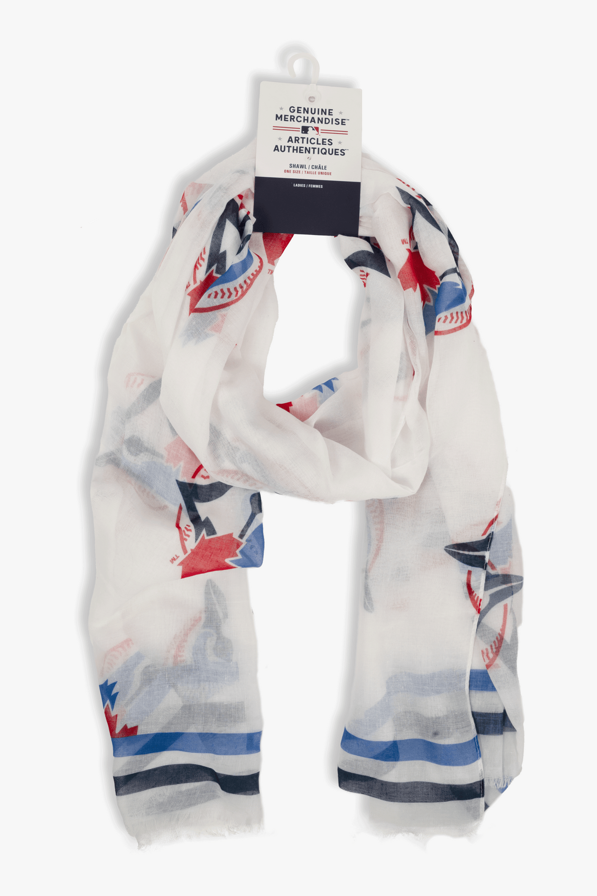 MLB Women's Lightweight Shawl, Toronto Blue Jays Fan Scarf, All-Over Team Logo, One Size 180 x 70 cm