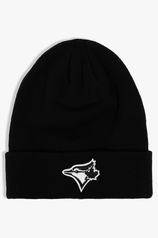 Toronto Blue Jays Cuffed Knit Black Beanie with Primary Black/White Logo, Adult MLB Winter Toque with Logo, One Size