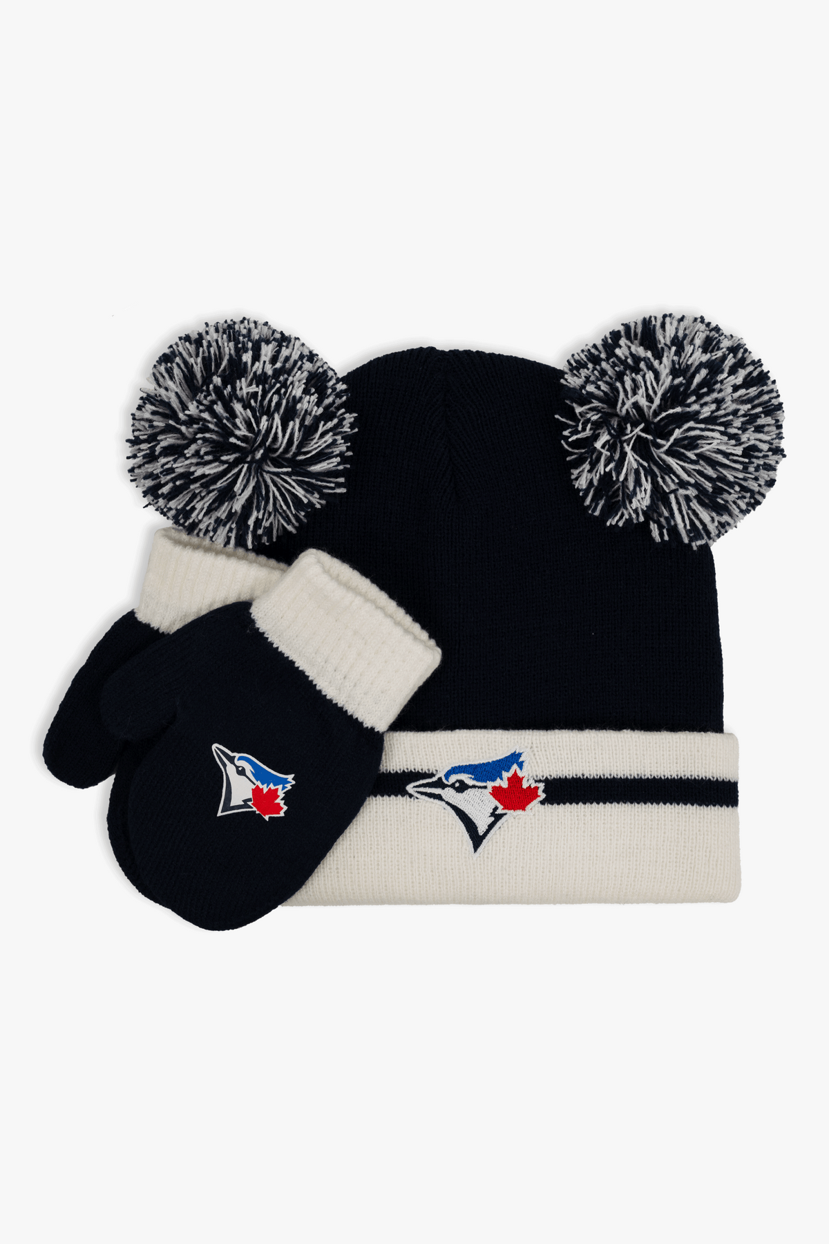 Toronto Blue Jays Toddler Double Pom Toque/Hat and Mitten Set, 2-6X, MLB Gift Set