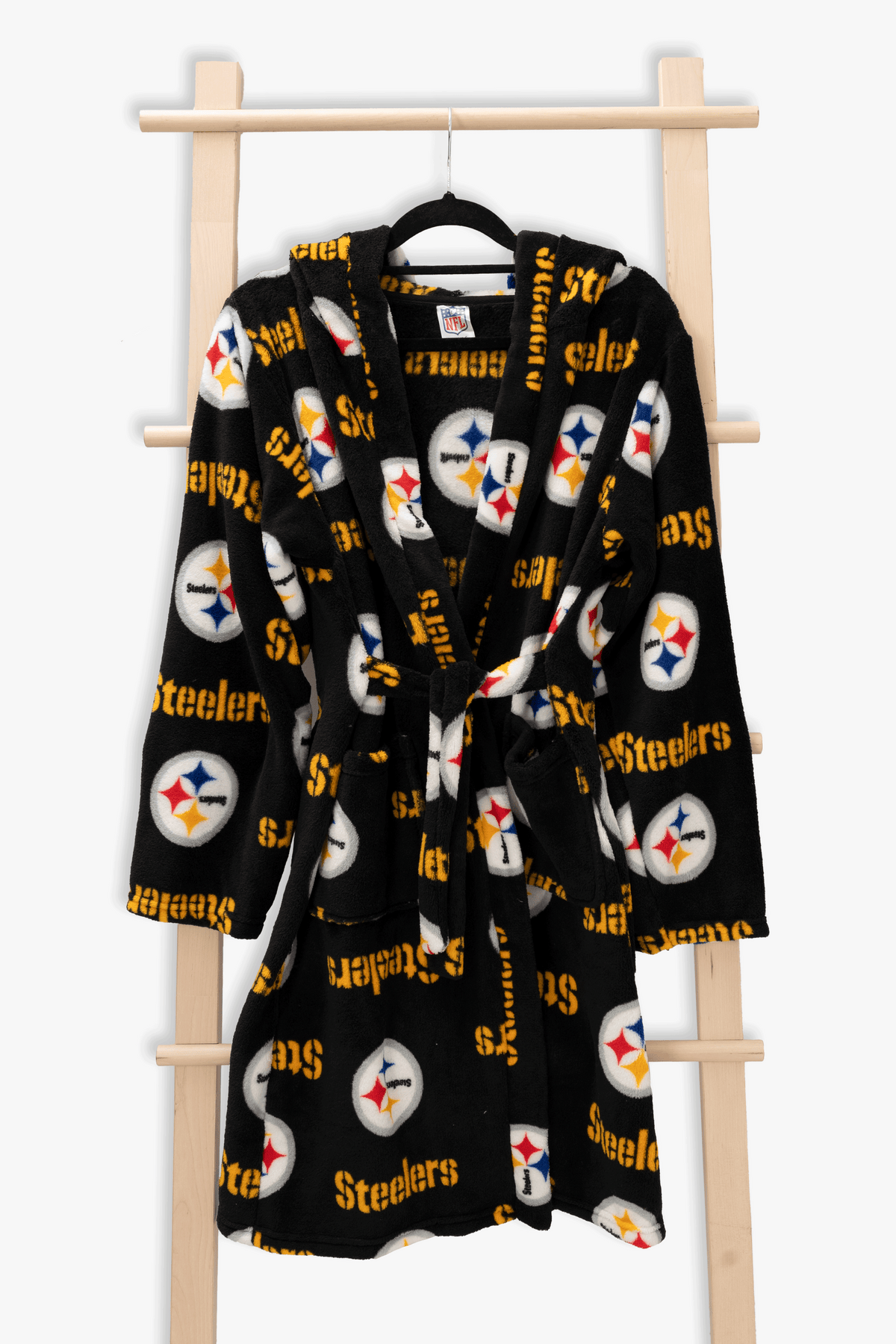 Pittsburgh Steelers Youth Fleece Robe, Hooded NFL Kids Bathrobe with Tie Belt and Pockets, Children's Sizes