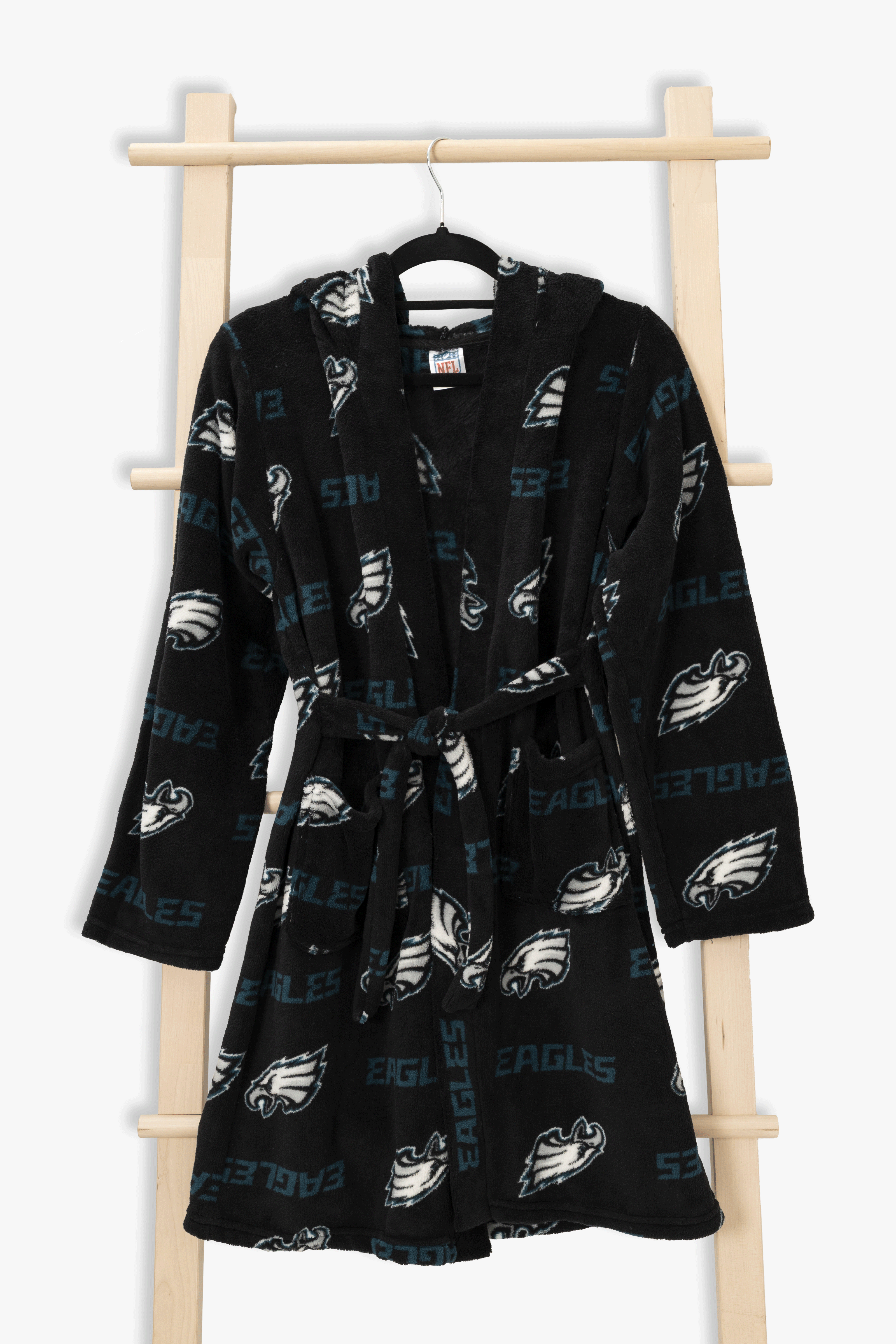 Philadelphia Eagles Youth Fleece Robe, Hooded NFL Kids Bathrobe with Tie Belt and Pockets, Children's Sizes