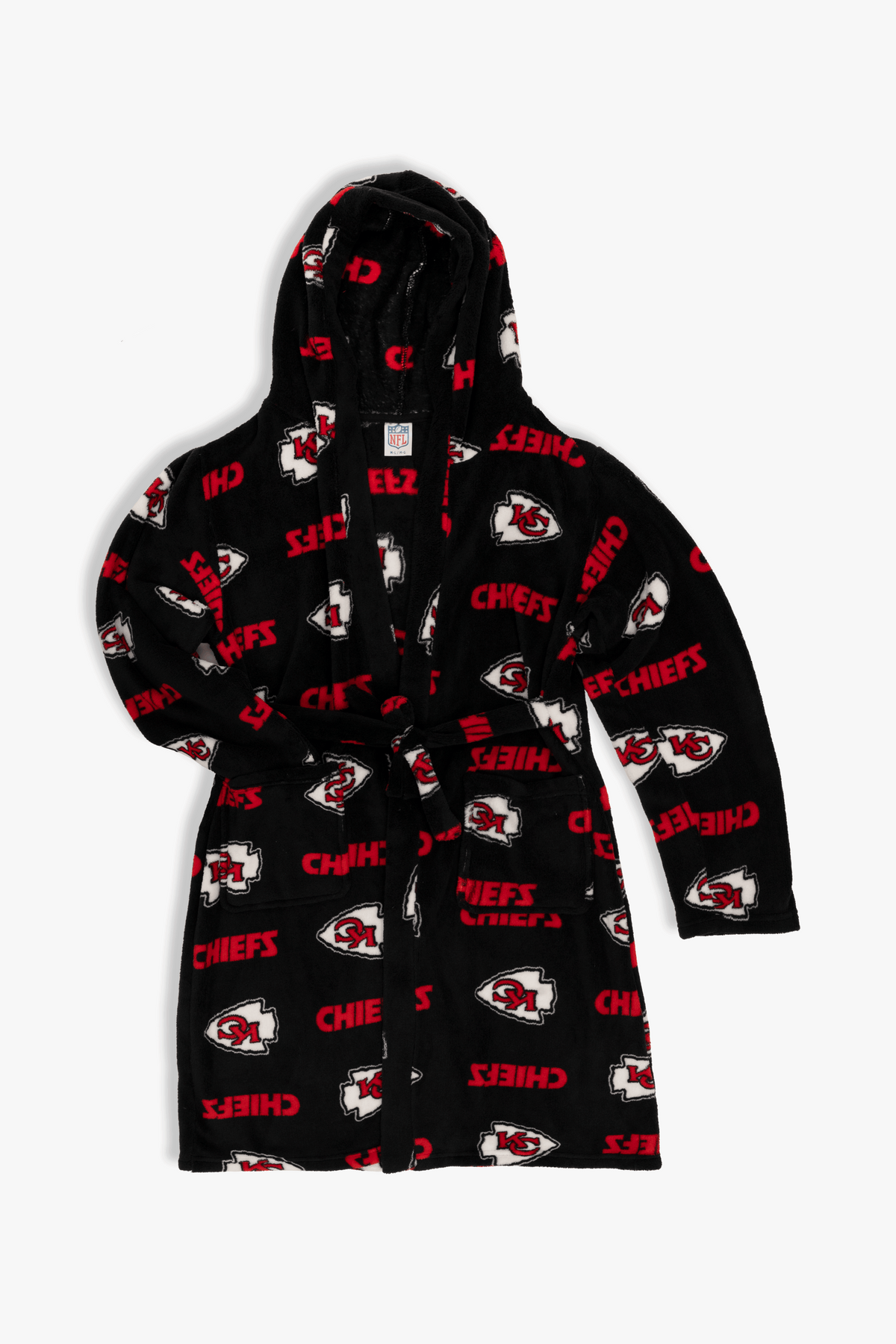 Kansas City Chiefs Youth Fleece Robe, Hooded NFL Kids Bathrobe with Tie Belt and Pockets, Children's Sizes