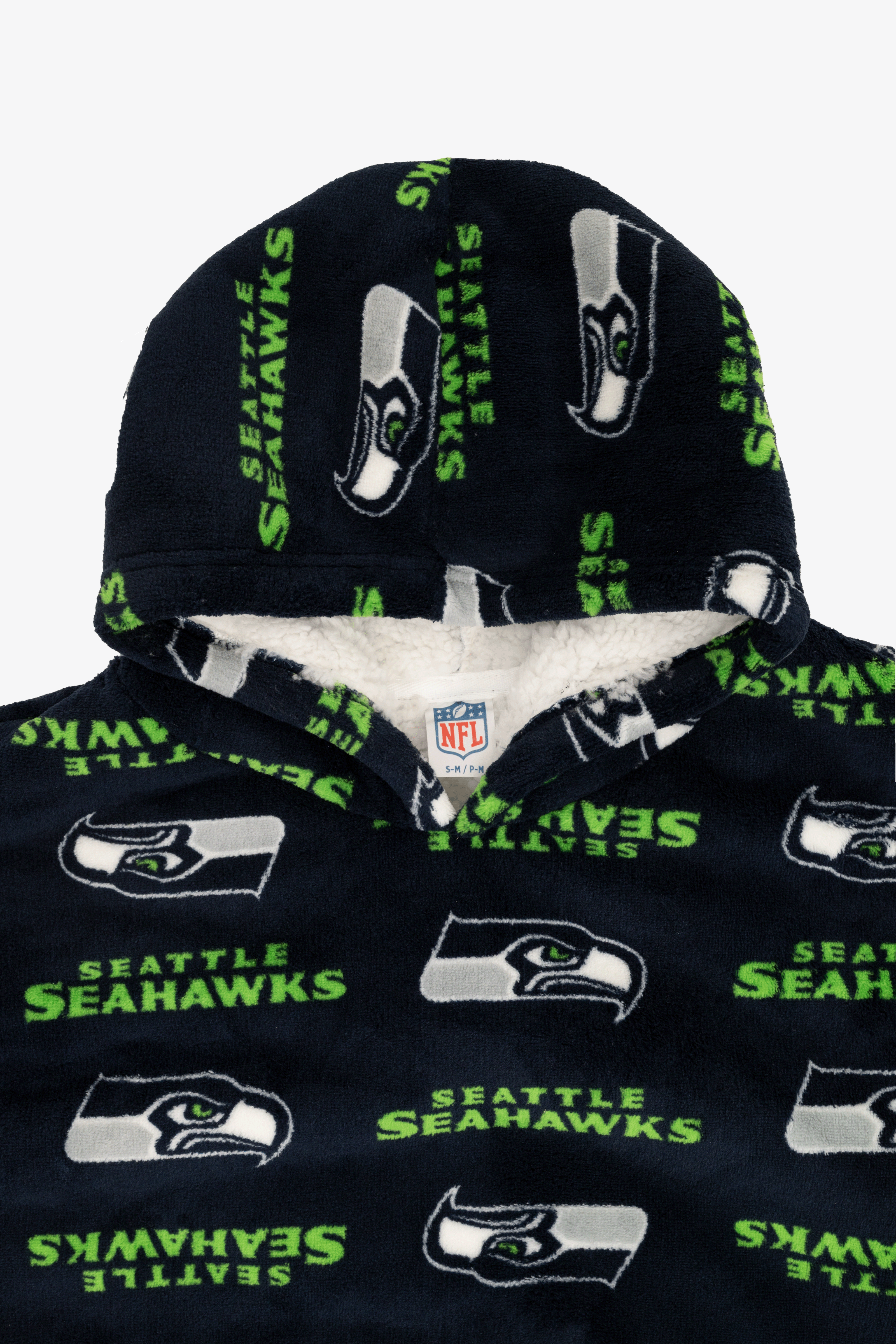 NFL Youth Seattle Seahawks Coral Fleece Blanket Hoodie, Oversized Kids Wearable Blanket, Sherpa Lined, S/M-M/L