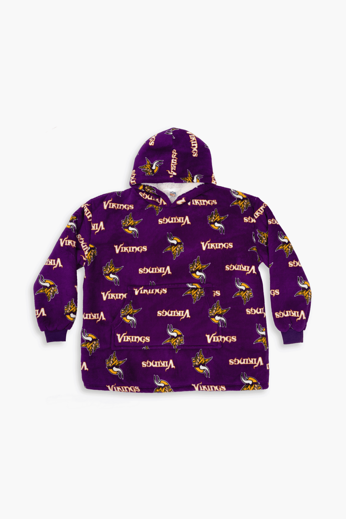 NFL Youth Minnesota Vikings Coral Fleece Blanket Hoodie, Oversized Kids Wearable Blanket, Sherpa Lined, S/M-M/L