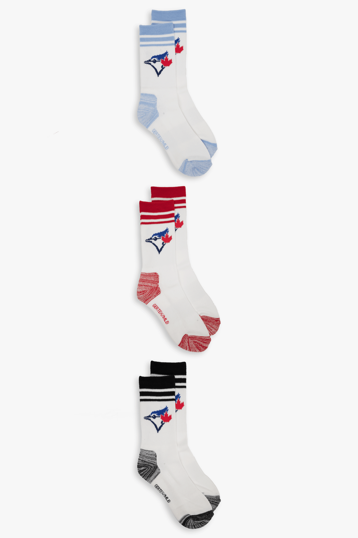 Toronto Blue Jays Kids Athletic Crew Socks 3-Pack, Cushioned MLB Baseball Socks, Child to Youth Size