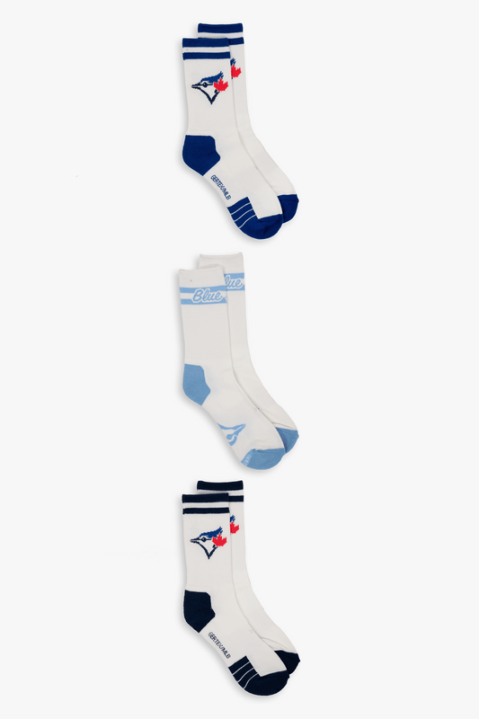 Toronto Blue Jays Women's Athletic Crew Socks, Powder Blue with Script, 3-Pack, Ladies Cushioned MLB Sport Socks, 9-11