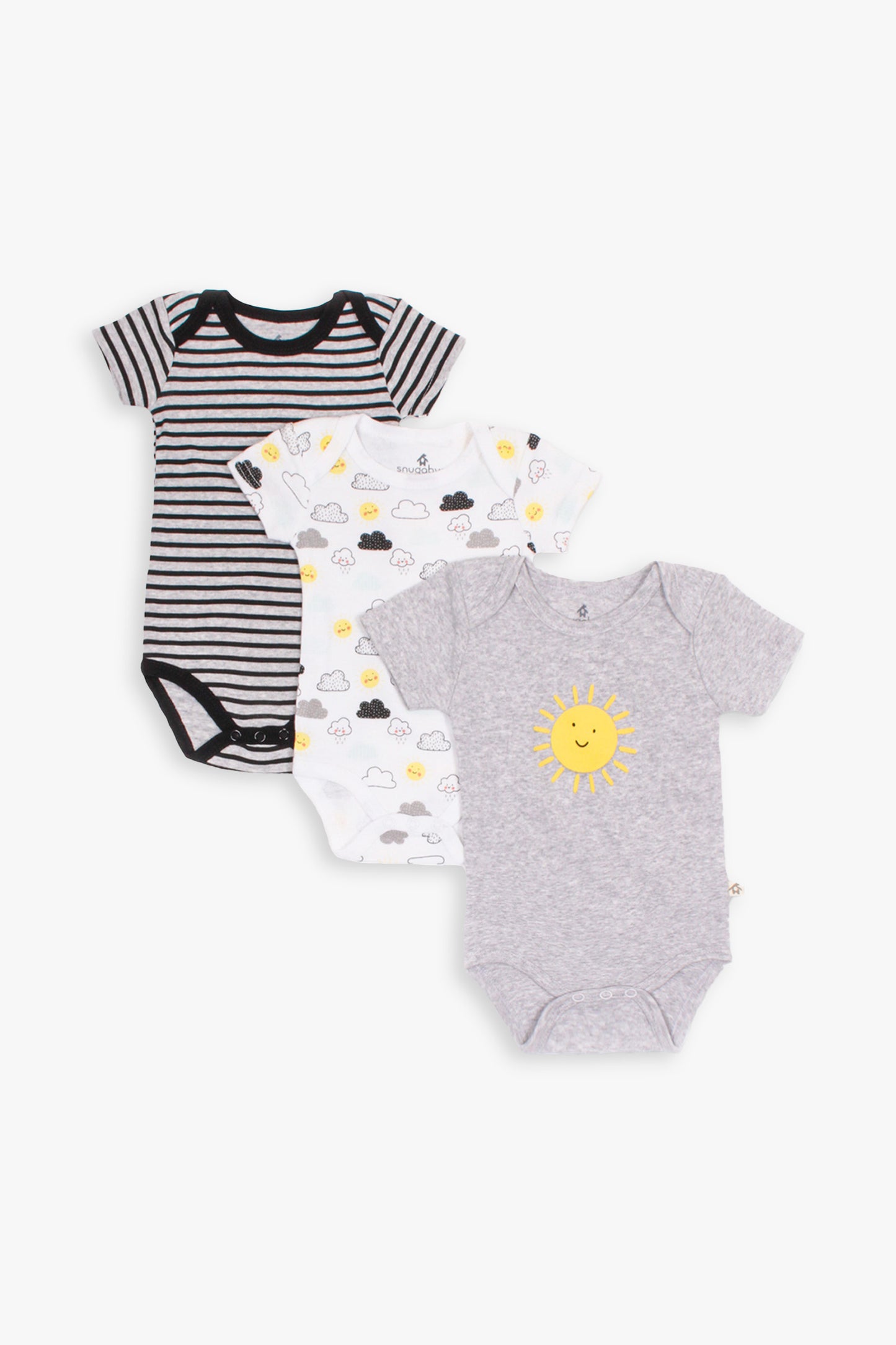 Snugabye Black & White 3 Pack Sunny Bodysuits