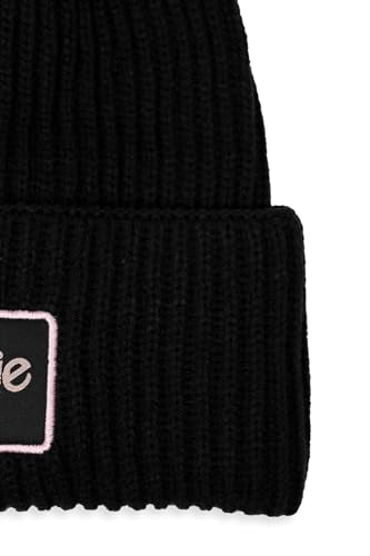 Barbie Ladies Oversized Cuff Beanie Featuring a Woven Patch with Marrow Edge | Pink & Black