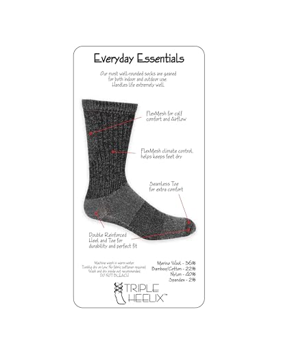 Triple Heelix Luxurious Merino Wool Blend Socks for Cold Weather & Outdoors | Three Premium Sock Tiers