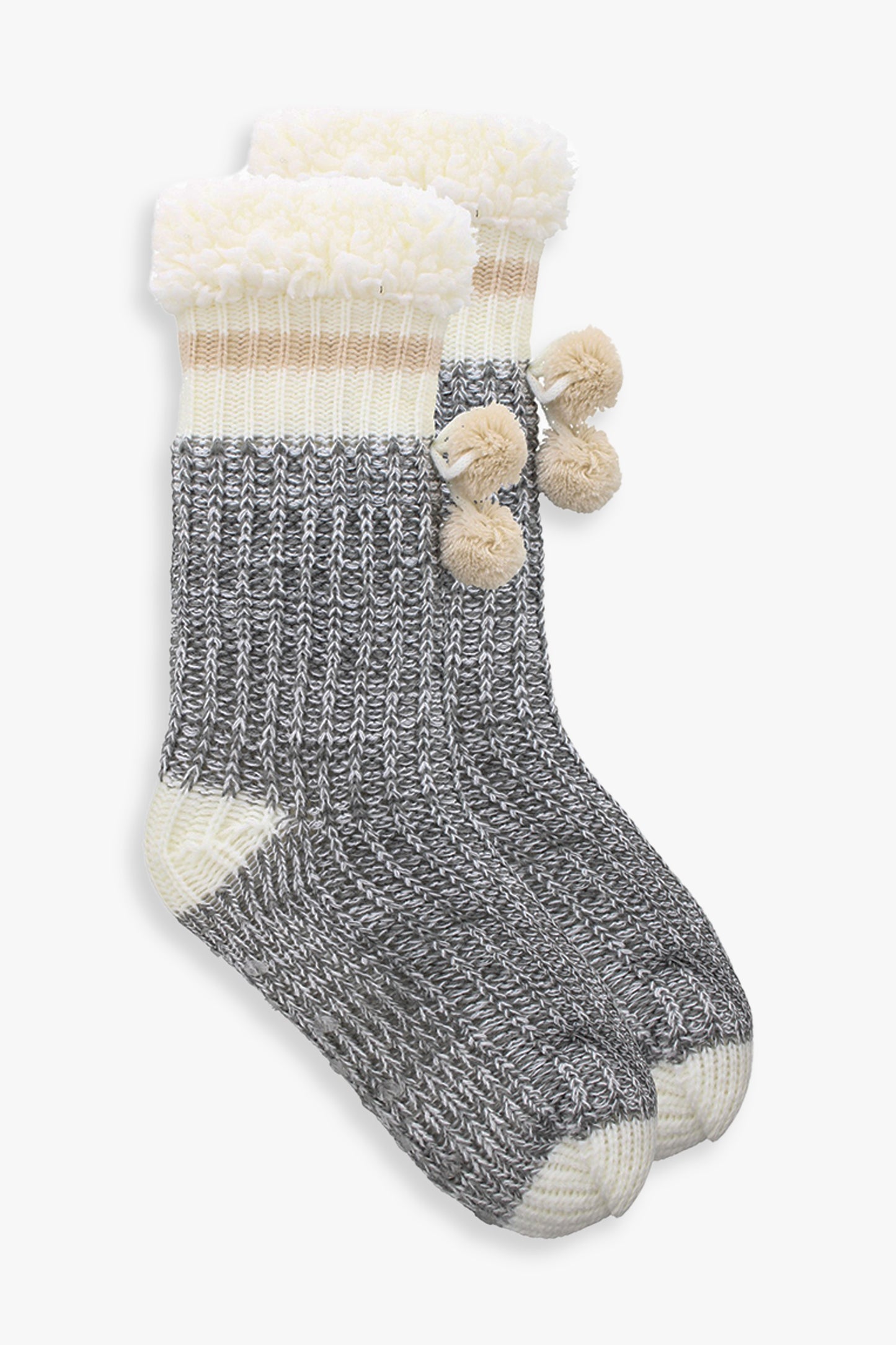Ladies Faux Shearling Lined Home Sock With Non-Skid