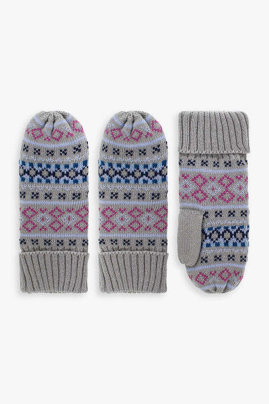 Ladies Fairisle Knitted Lined Mittens