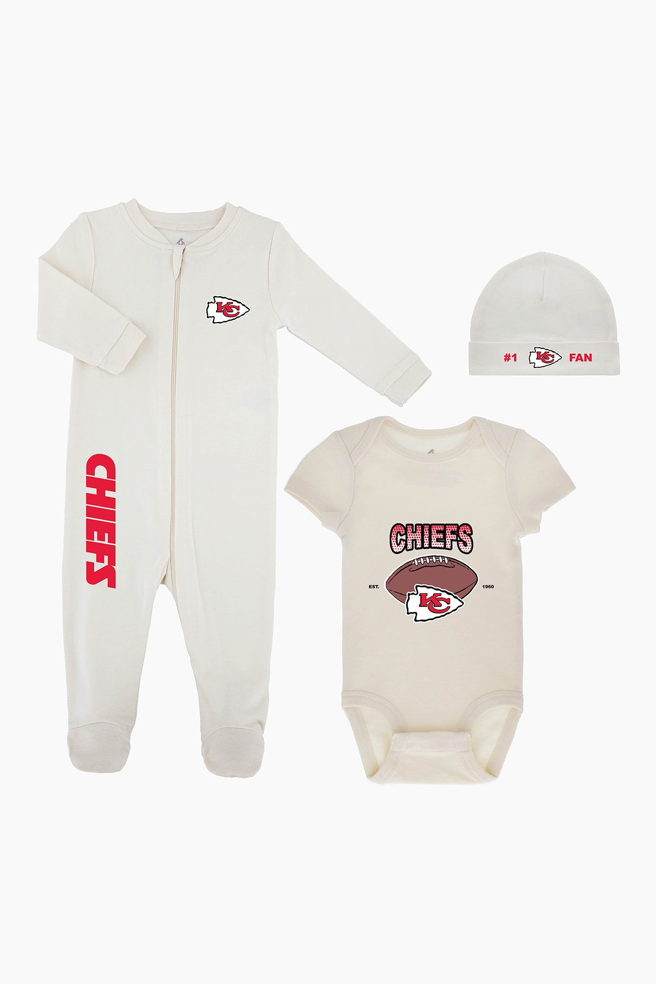 NFL Baby 3 Piece Organic Eggnog Layette Set - Kansas City Chiefs