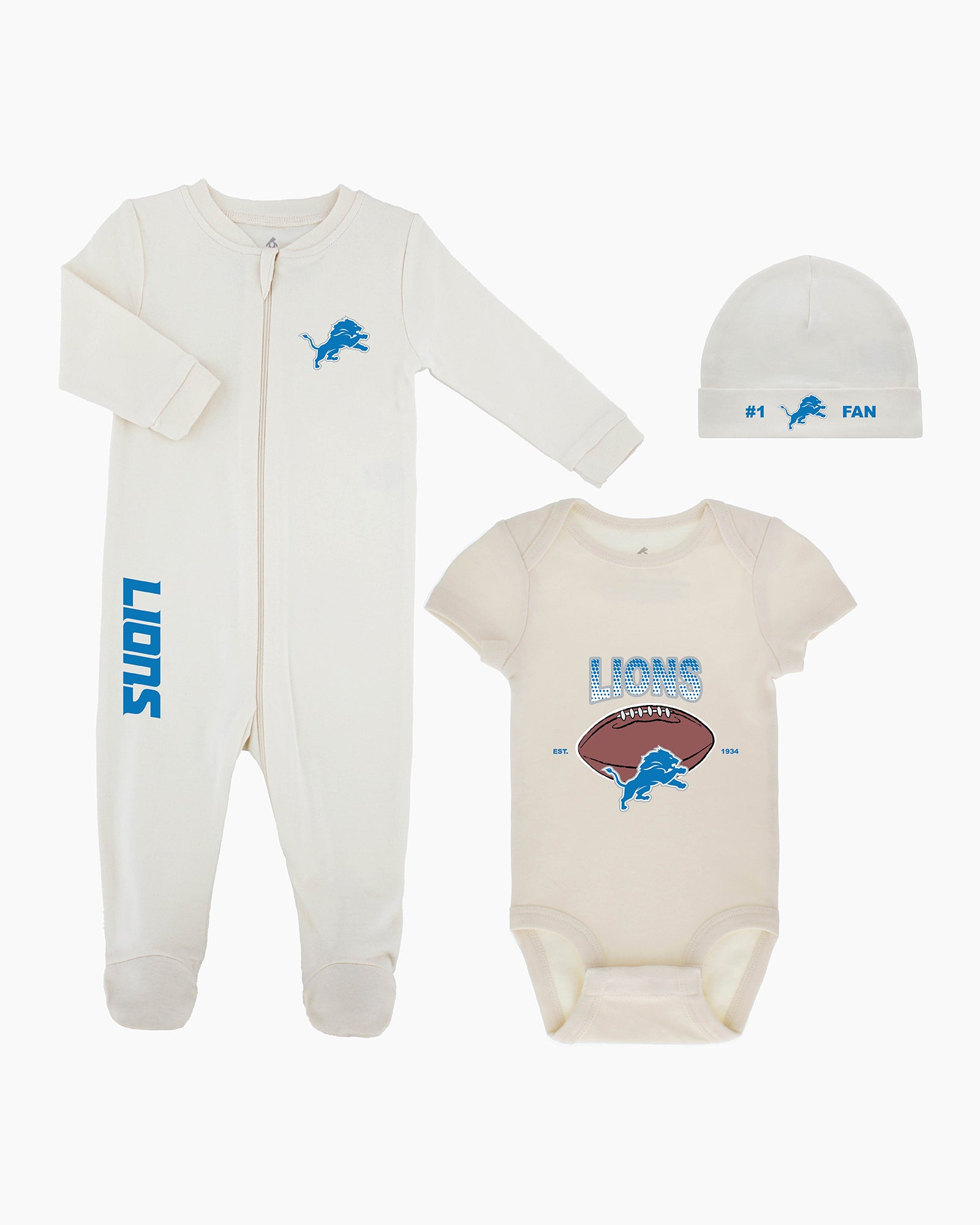 NFL Baby 3 Piece Organic Eggnog Layette Set - Detroit Lions