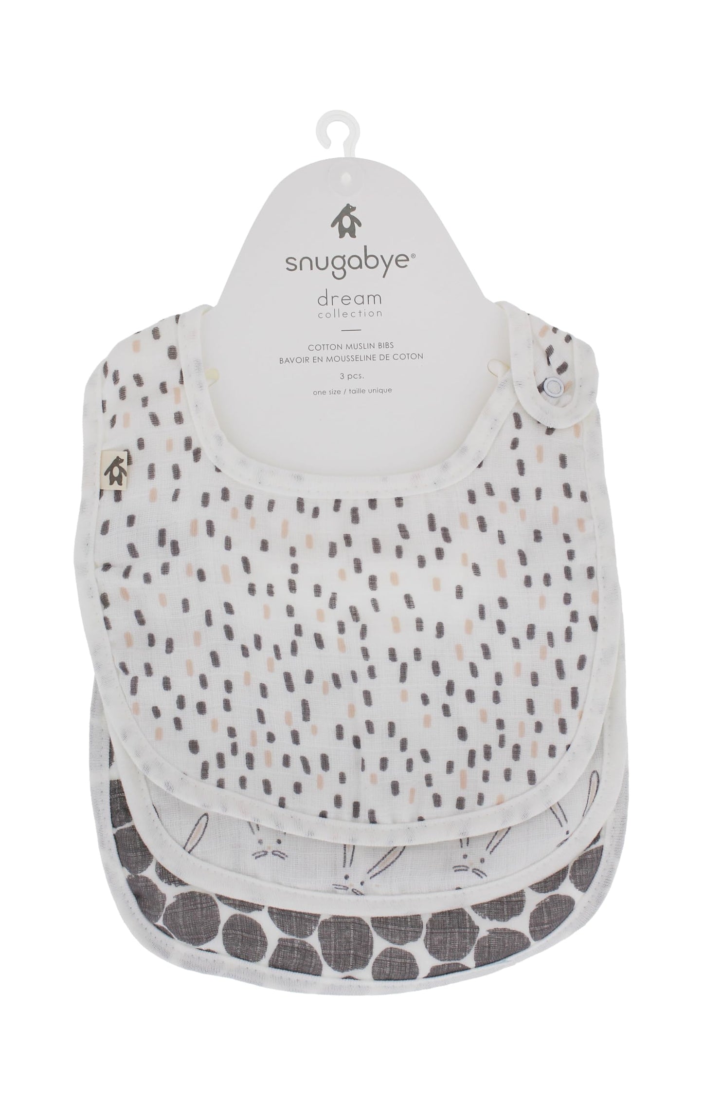 Snugabye Dream Baby Cotton Bib Bundle, 3-Pack, Animal Patterns, Assorted Colours and Designs (Cotton Muslin, Pink)