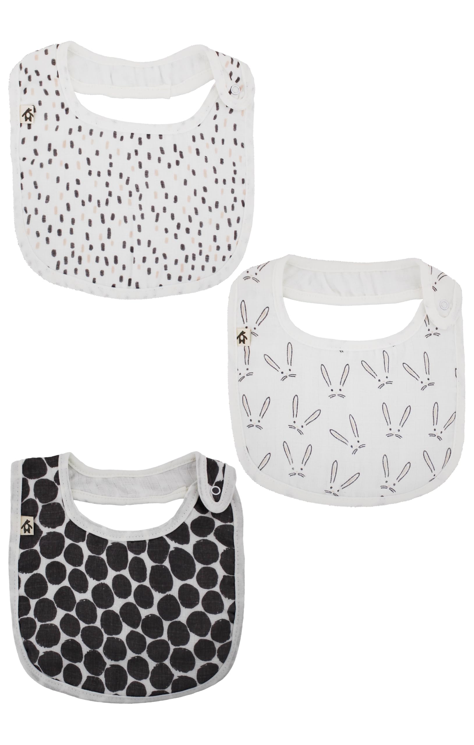 Snugabye Dream Baby Cotton Bib Bundle, 3-Pack, Animal Patterns, Assorted Colours and Designs (Cotton Muslin, Pink)