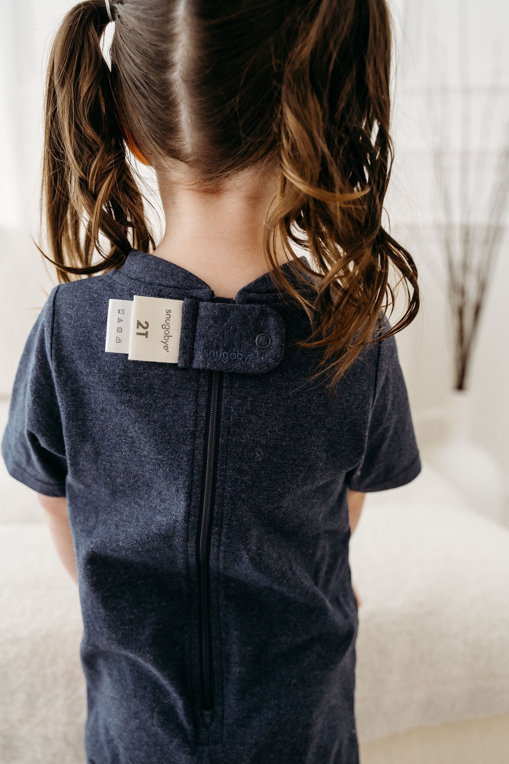 Kids Navy Lightweight Organic Cotton Adaptive, Anti-Strip, Back-Zip Romper