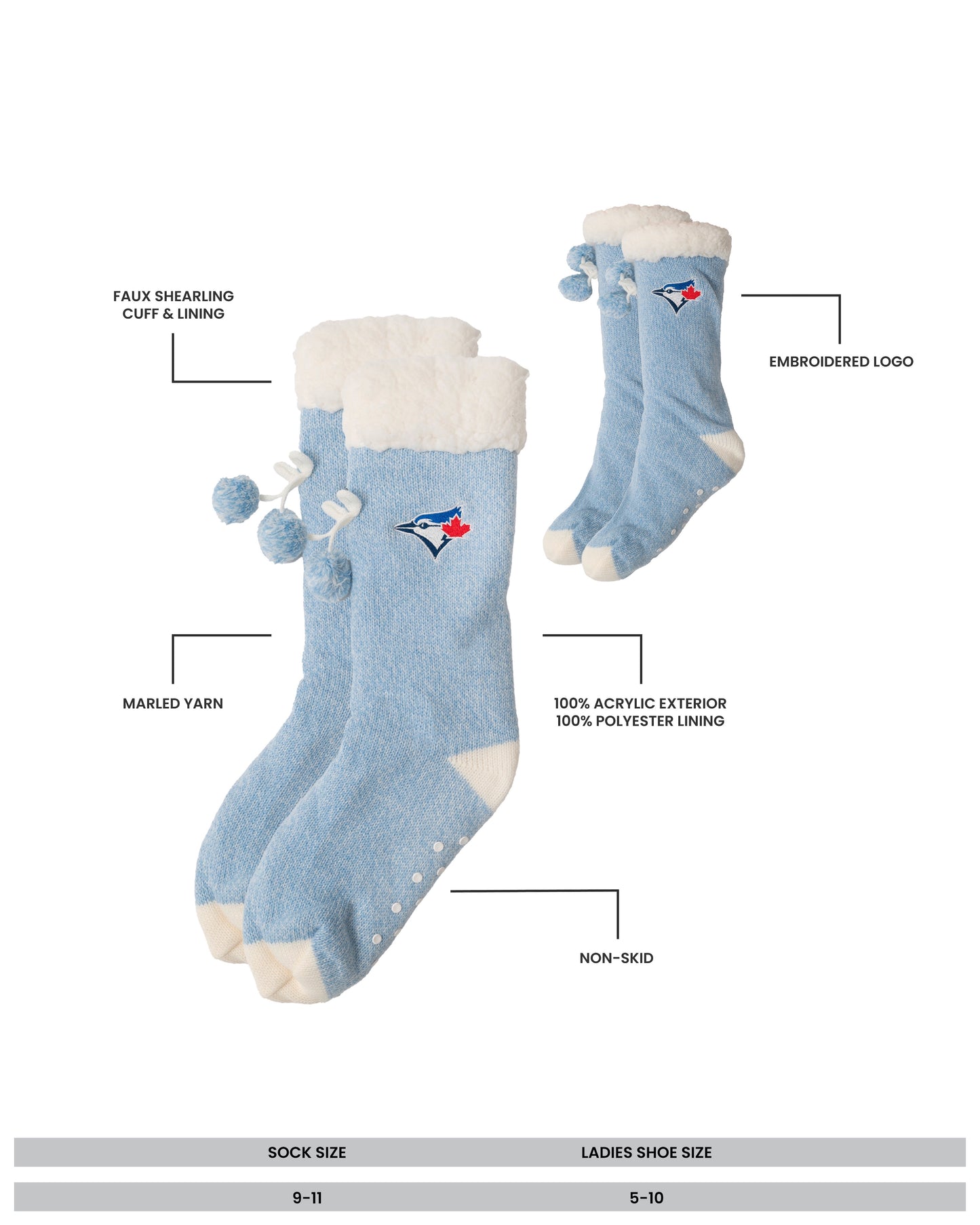 MLB Toronto Blue Jays Ladies Sherpa-Lined Slipper Socks With Slip Grip