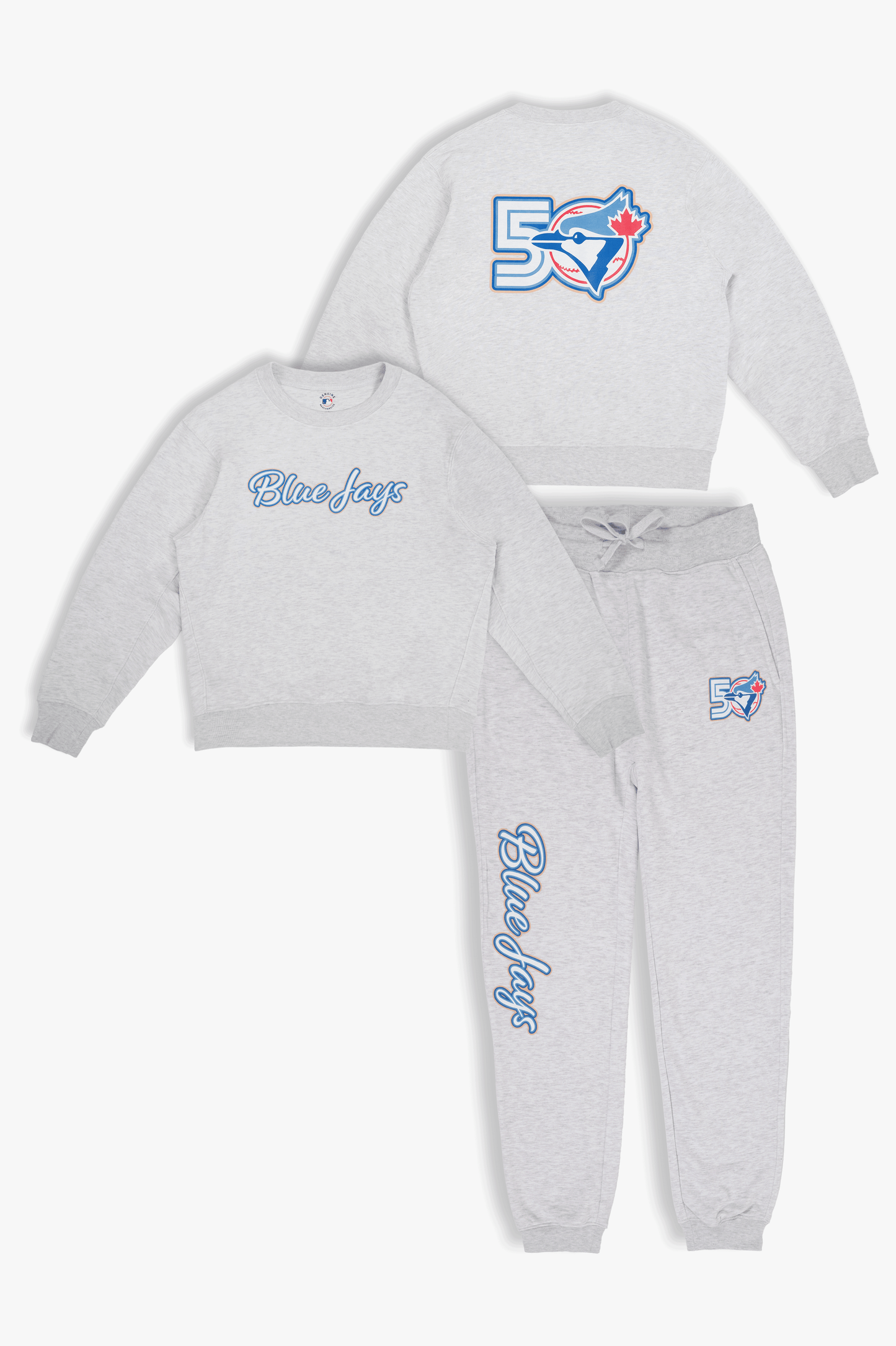 MLB Toronto Blue Jays 50th Anniversary Adult Crewneck Sweatshirt Jogger Pant Lounge Set, Women's/Men's Fan Apparel