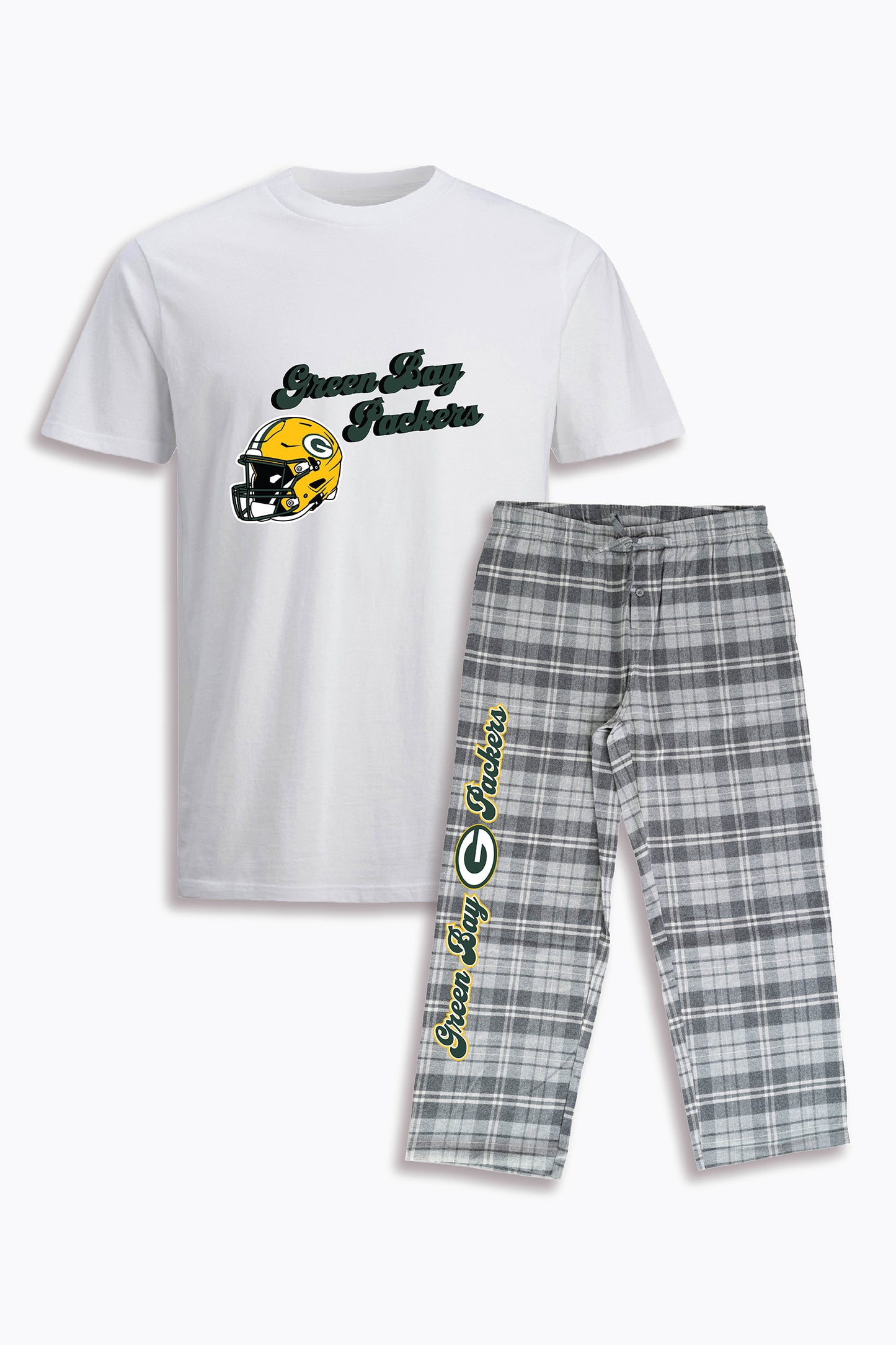 NFL Unisex Adult Pajama Set with Soft White Cotton T-Shirt & Light Grey Brushed Flannel Pants