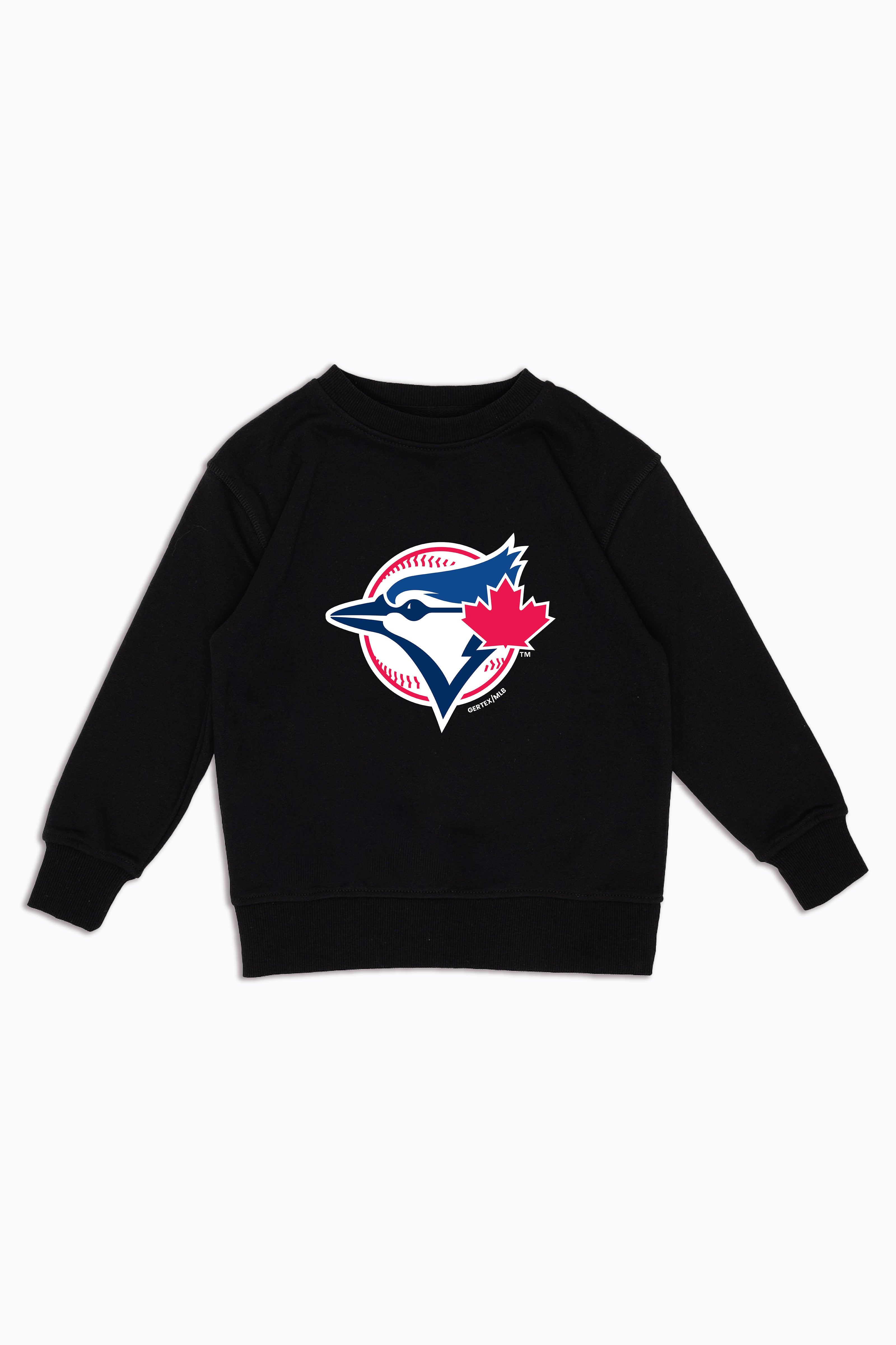 MLB Kids Toronto Blue Jays Black French Terry Crewneck Sweatshirt for Junior Boys & Girls | Authentic Licensed Fan Sweater, Merch