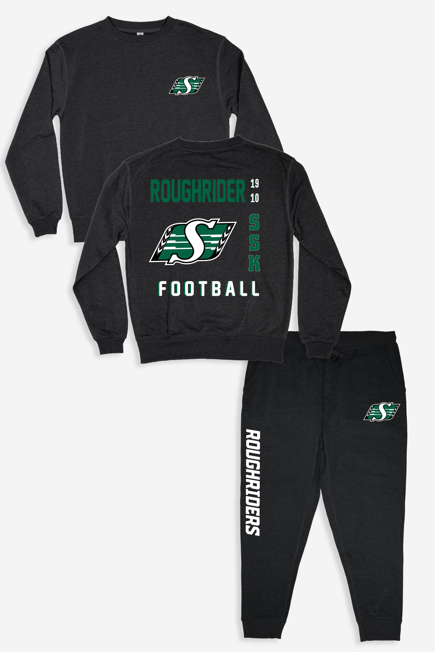 CFL Saskatchewan Roughriders Dark Grey Unisex Adult Matching French Terry Cotton Lounge Set