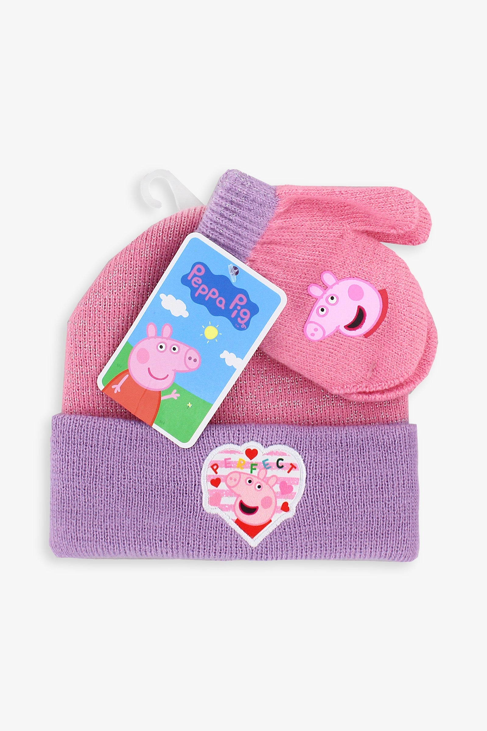 Gertex Peppa Pig Beanie and Mitten Set in Pink & Purple