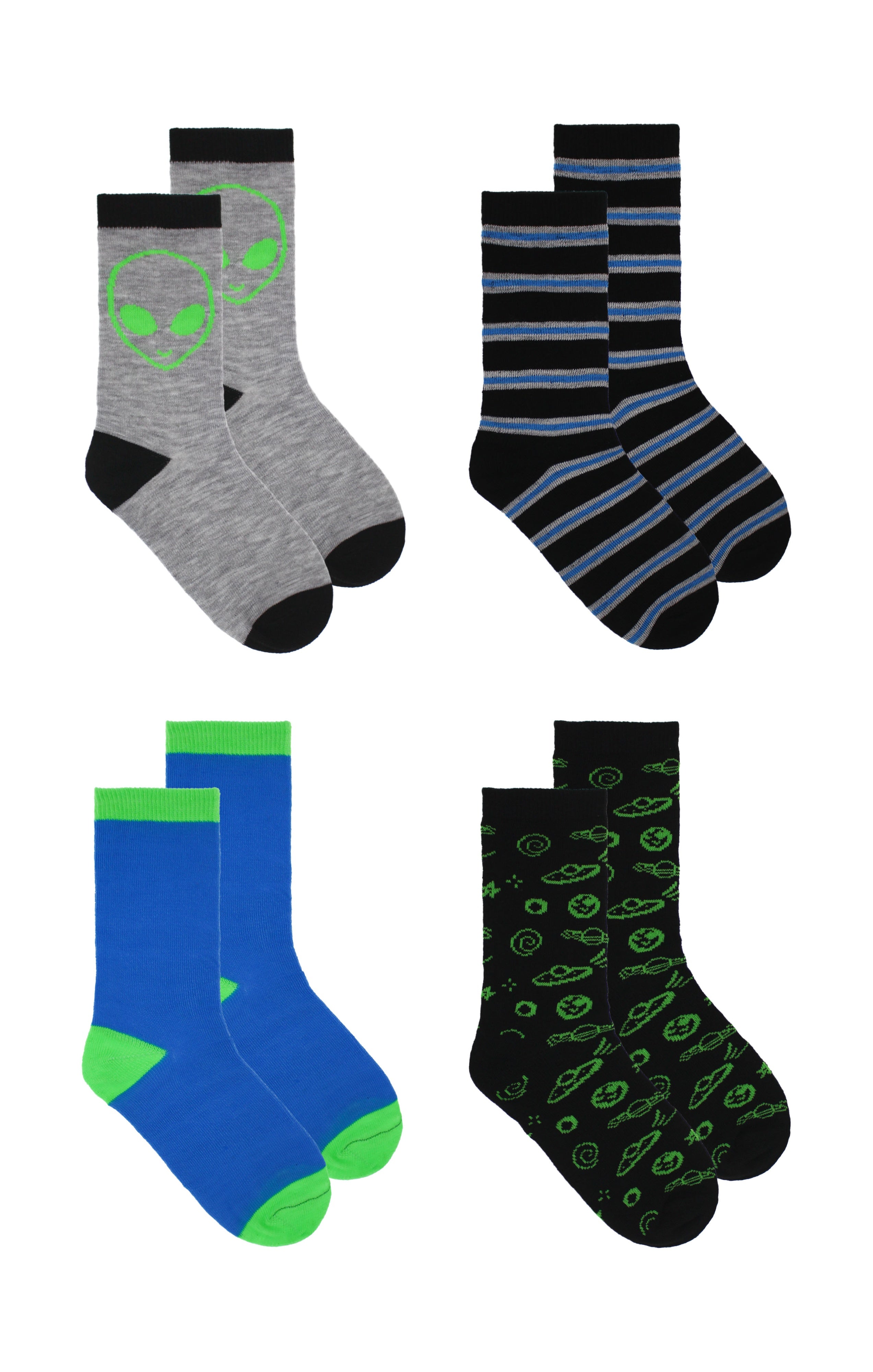 Kids Boys 4-Pack Fun Graphic Crew Socks Bundle