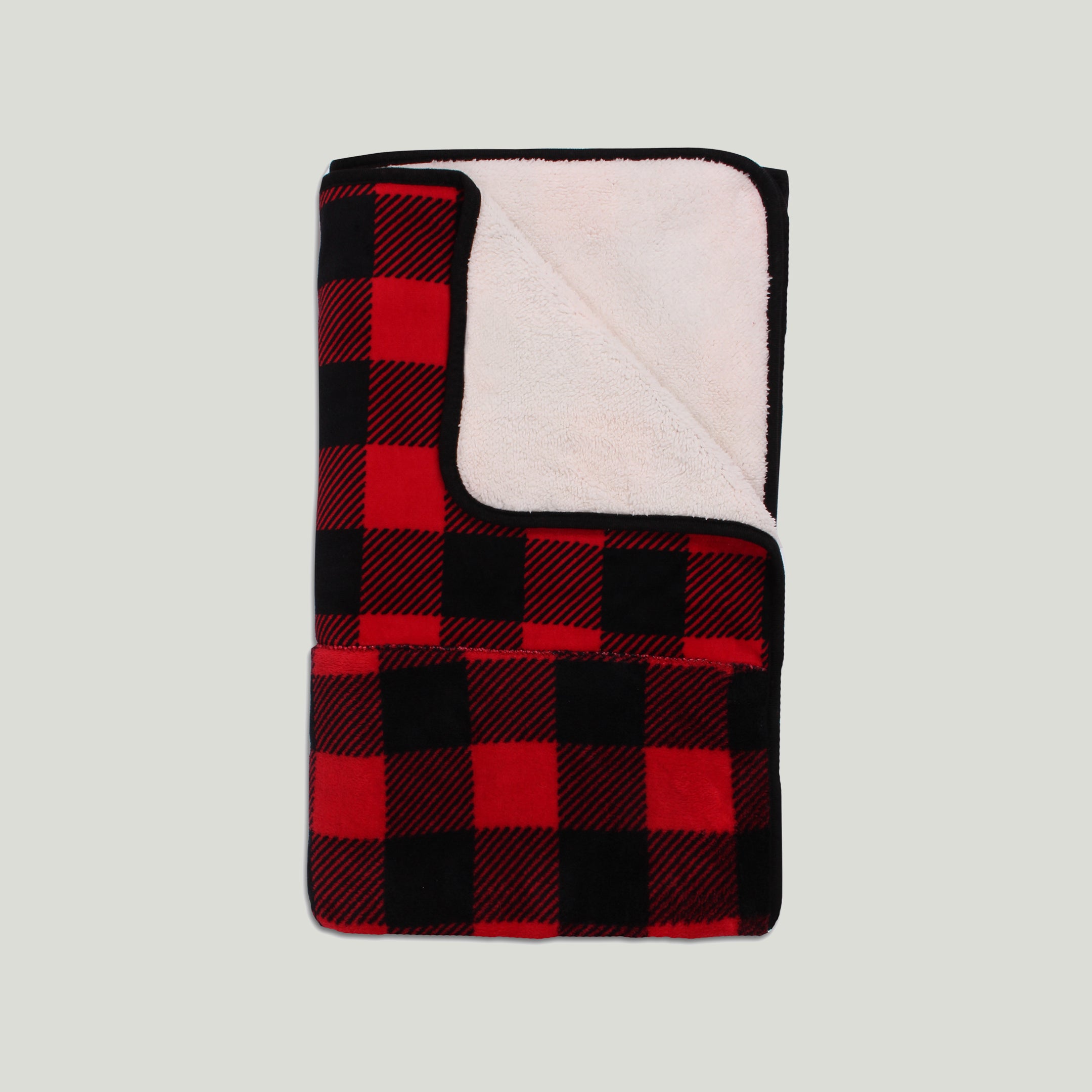Packable Plaid Fleece Throw With Faux Shearling