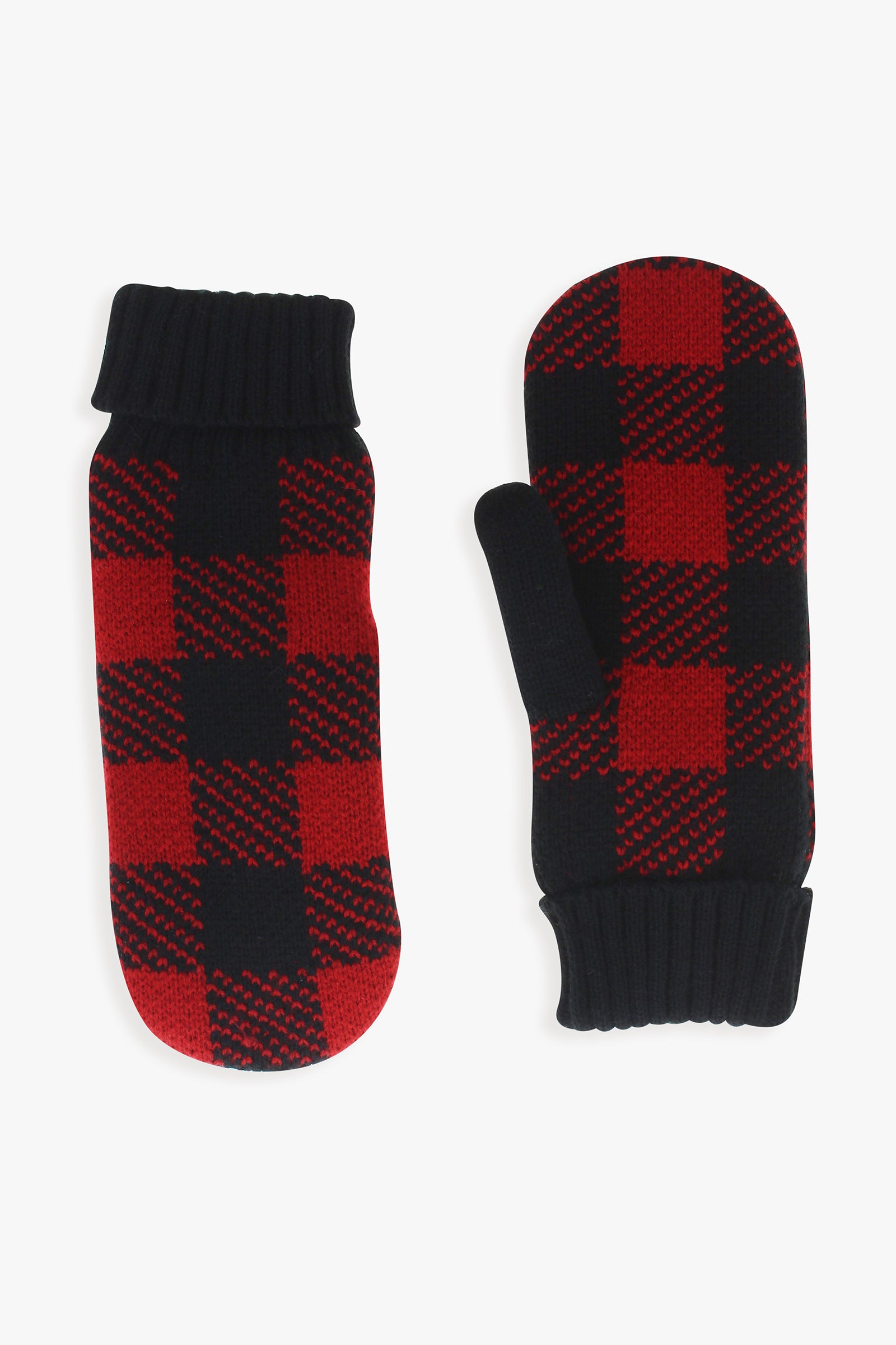 Plaid Ladies Faux Shearling Lined Mittens