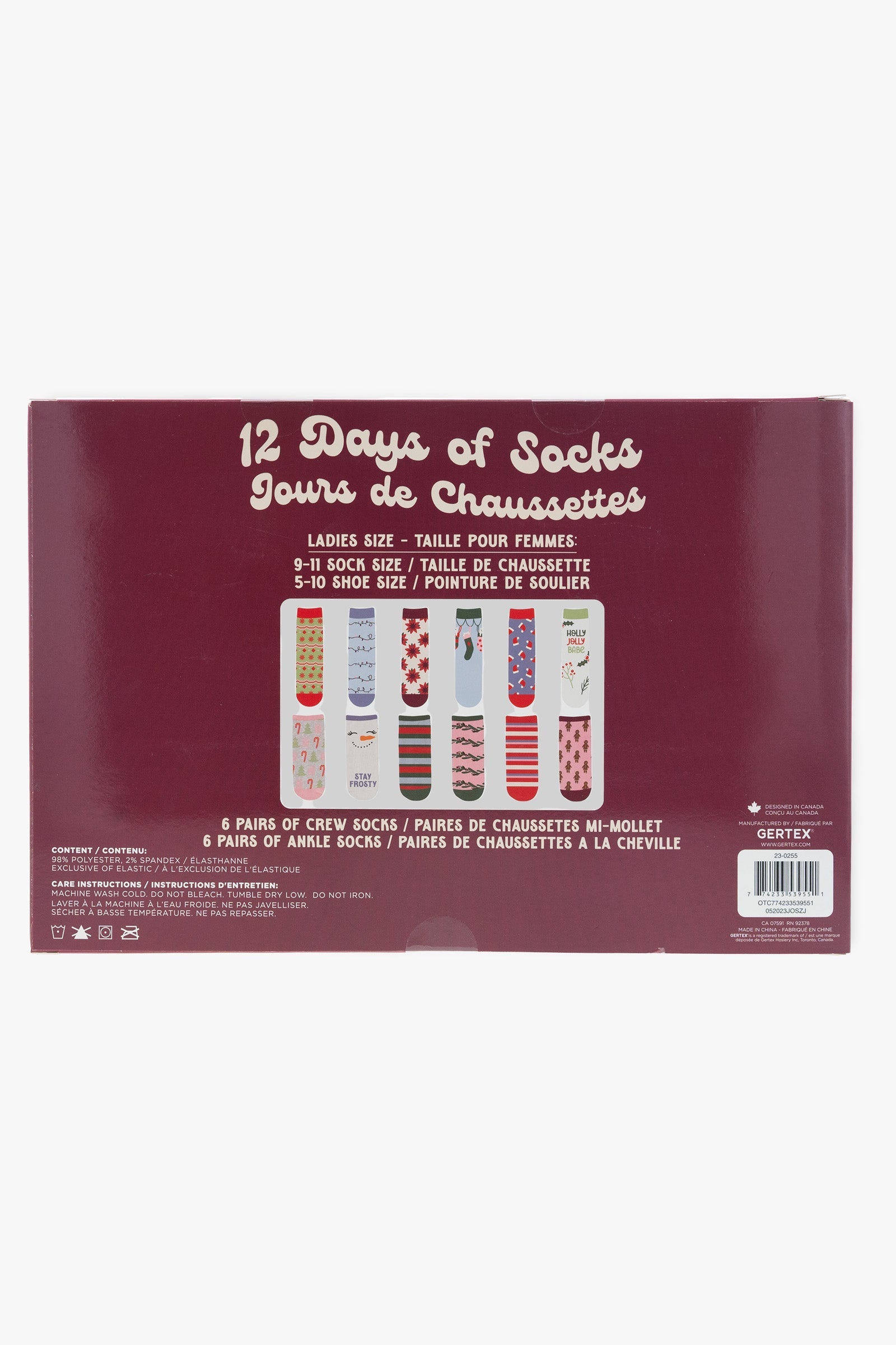 Women's "12 Days of Socks" Holiday Gift Advent Calendar