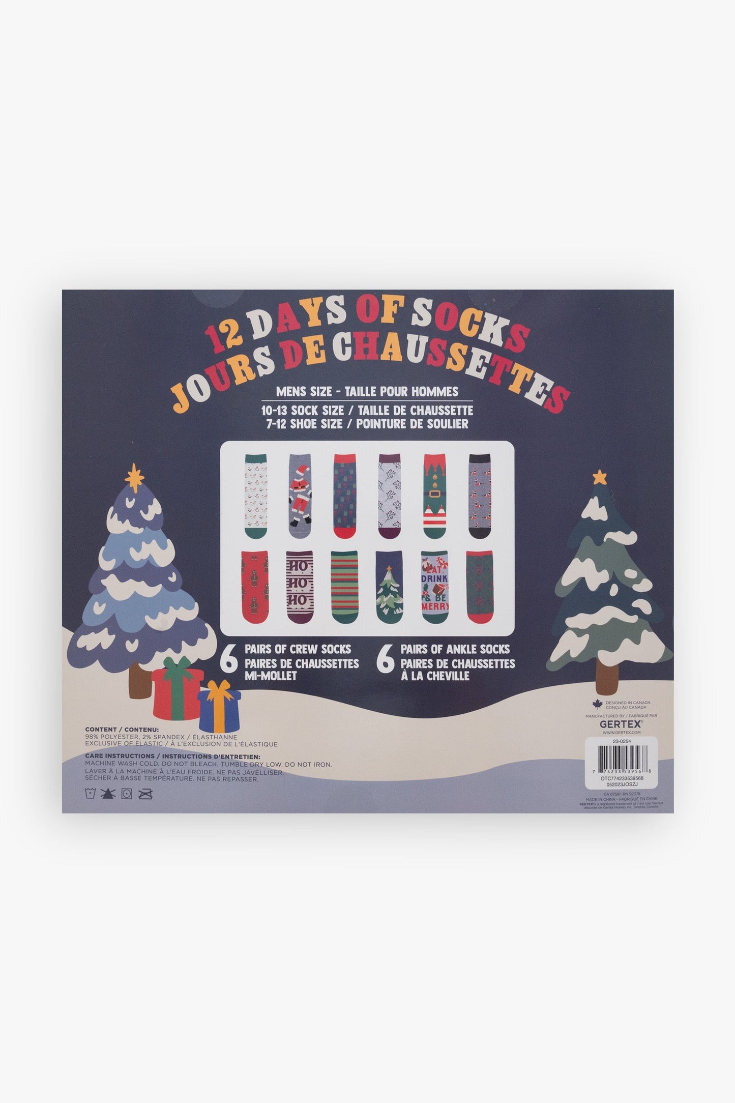 Gertex Men's "12 Days of Socks" Advent Calendar Gift Box | 12 Days of Holiday Socks