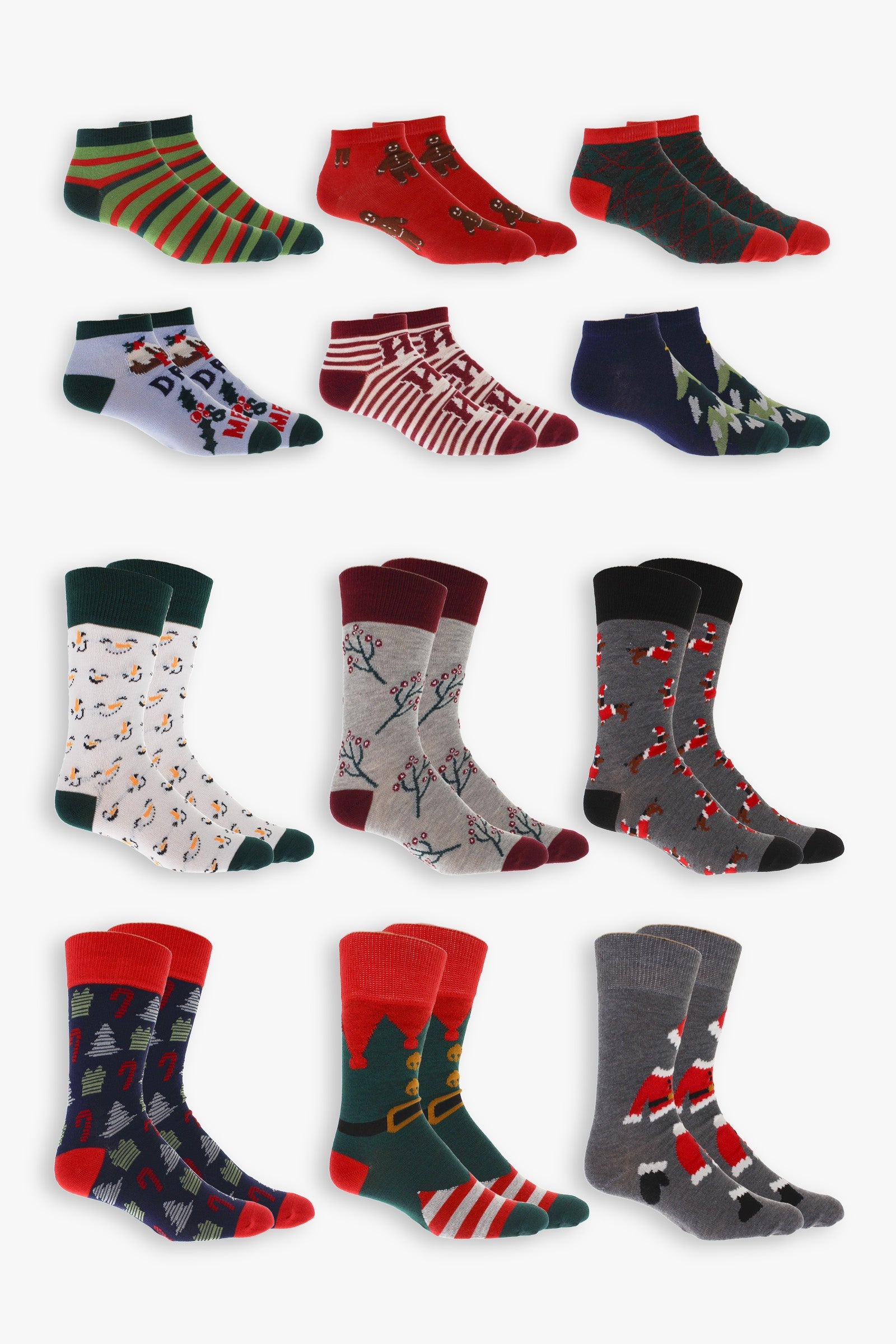 Men's "12 Days of Socks" Advent Calendar Gift Box | 12 Days of Holiday Socks | Men's Sock Size 10-13, Shoe Size 7-12