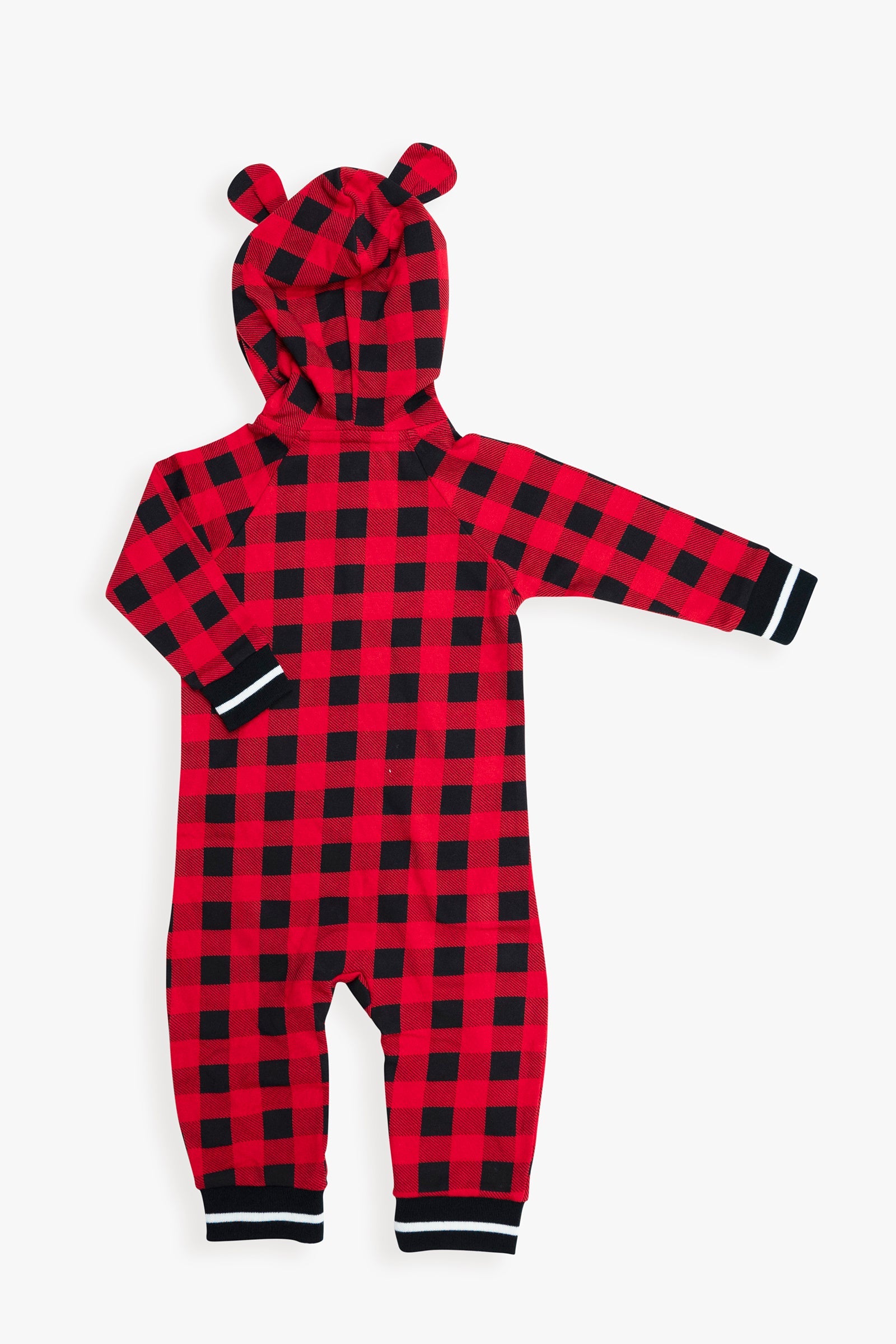 Baby Red & Black Buffalo Plaid Hooded Jumpsuit
