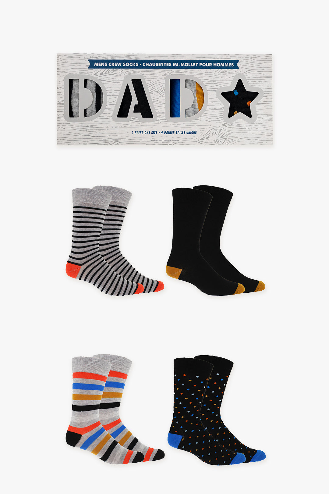 Fathers Day Men's 4-Pack Crew Socks Gift Box